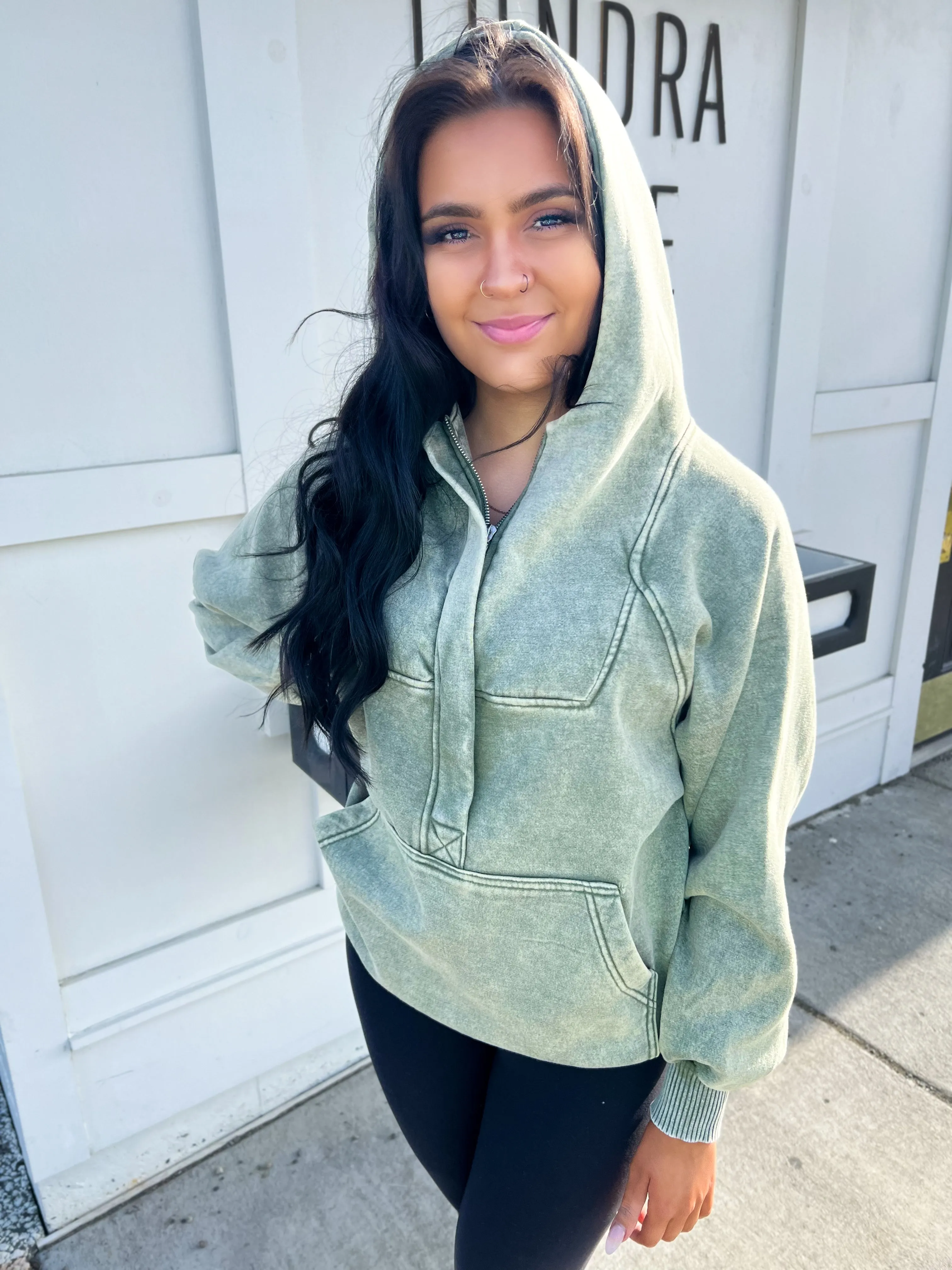 Casual Charm Oversize Kangaroo Hoodie- Lt Olive