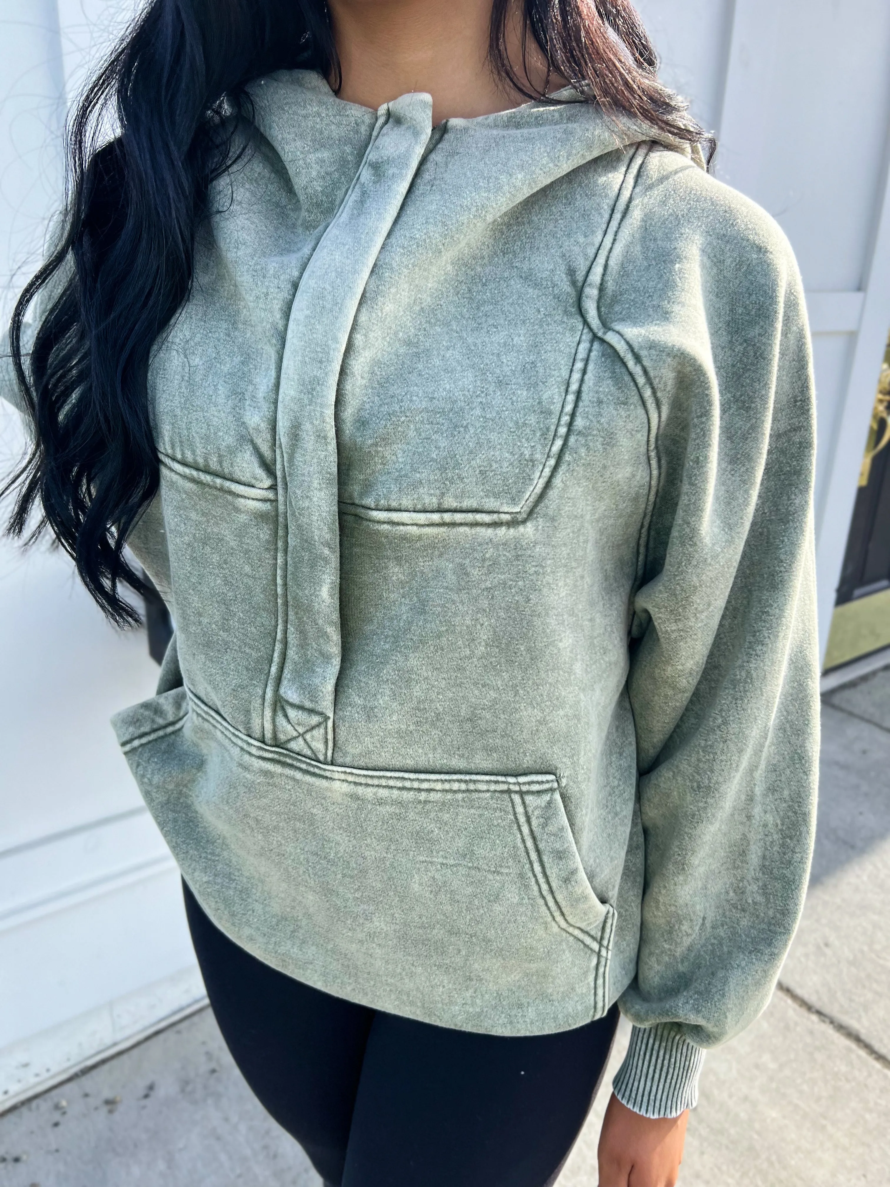 Casual Charm Oversize Kangaroo Hoodie- Lt Olive