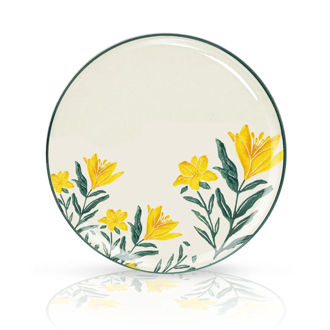 Ceramic Serving Plate Nature Floral Yellow
