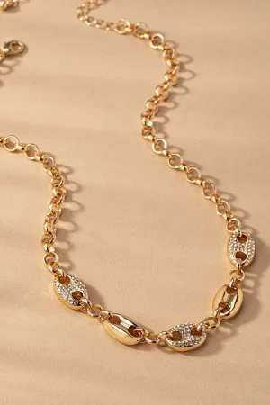 Chain And Pave Marina Links Necklace In Gold