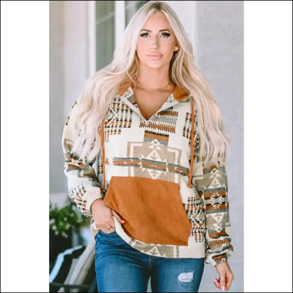 Chic Geometric Quarter-Zip Hoodie - Effortless Style!
