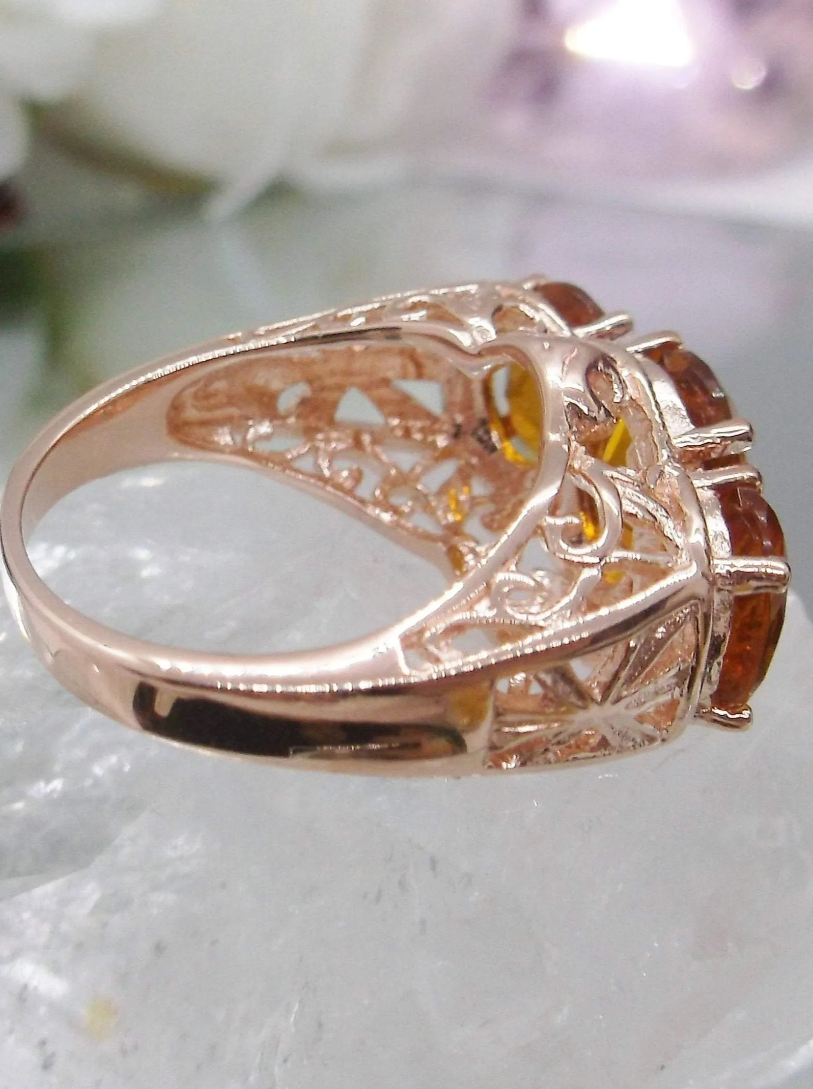 Citrine Ring, Rose Gold Art Deco Jewelry #D36
