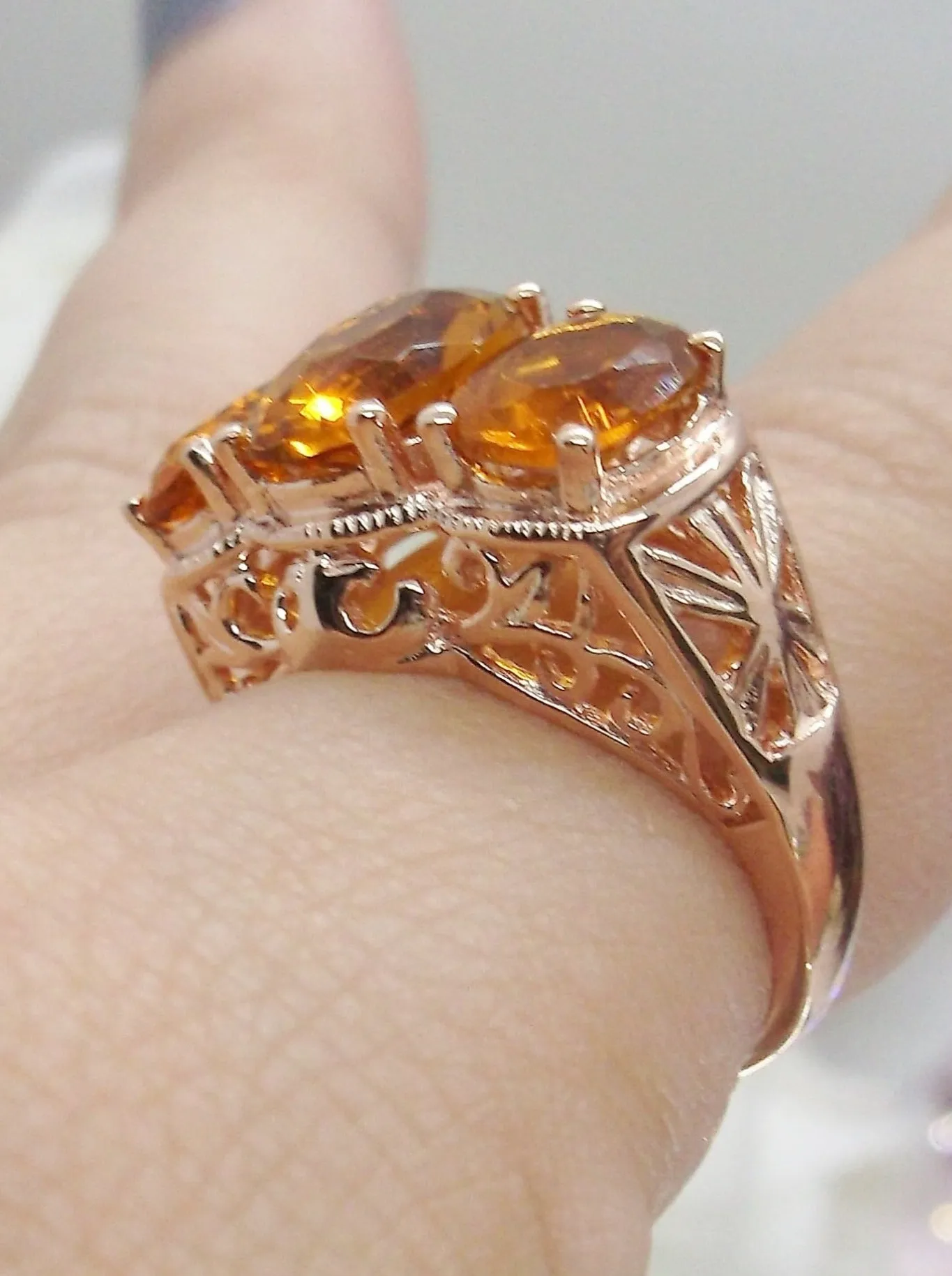 Citrine Ring, Rose Gold Art Deco Jewelry #D36
