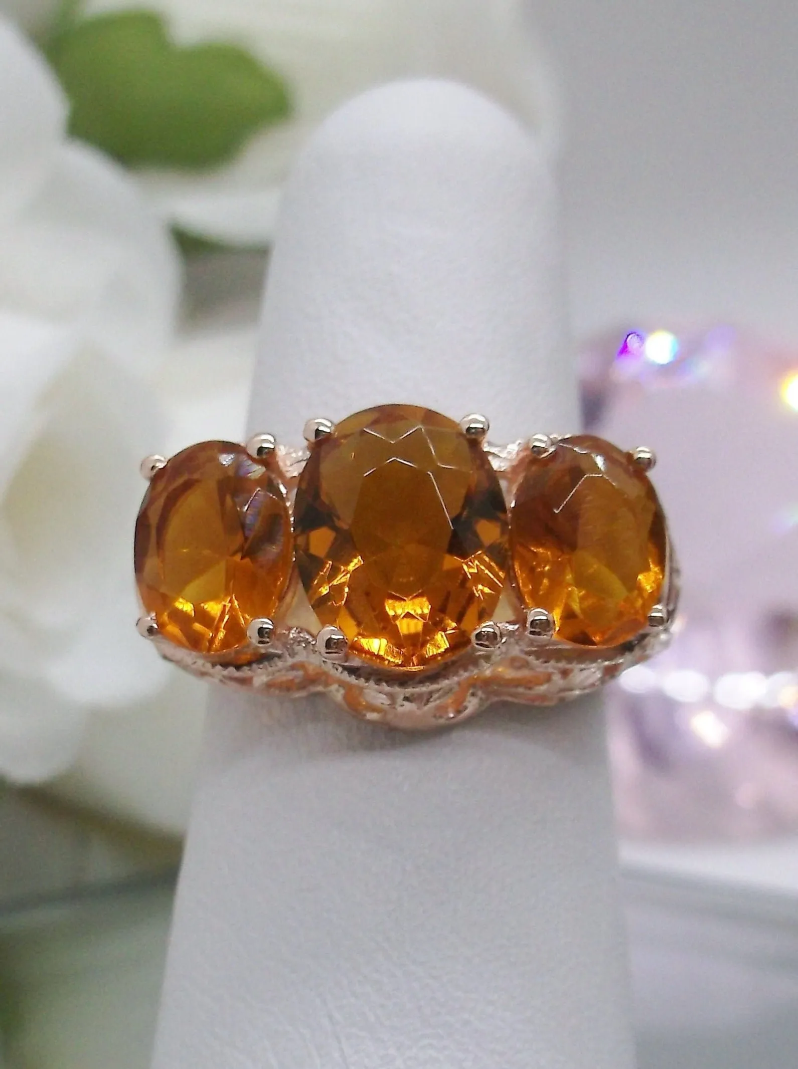 Citrine Ring, Rose Gold Art Deco Jewelry #D36