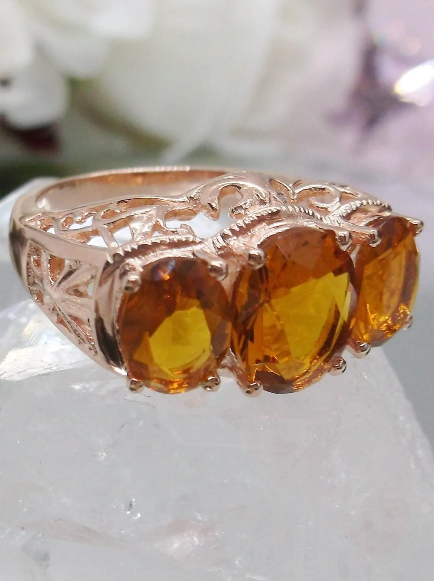 Citrine Ring, Rose Gold Art Deco Jewelry #D36