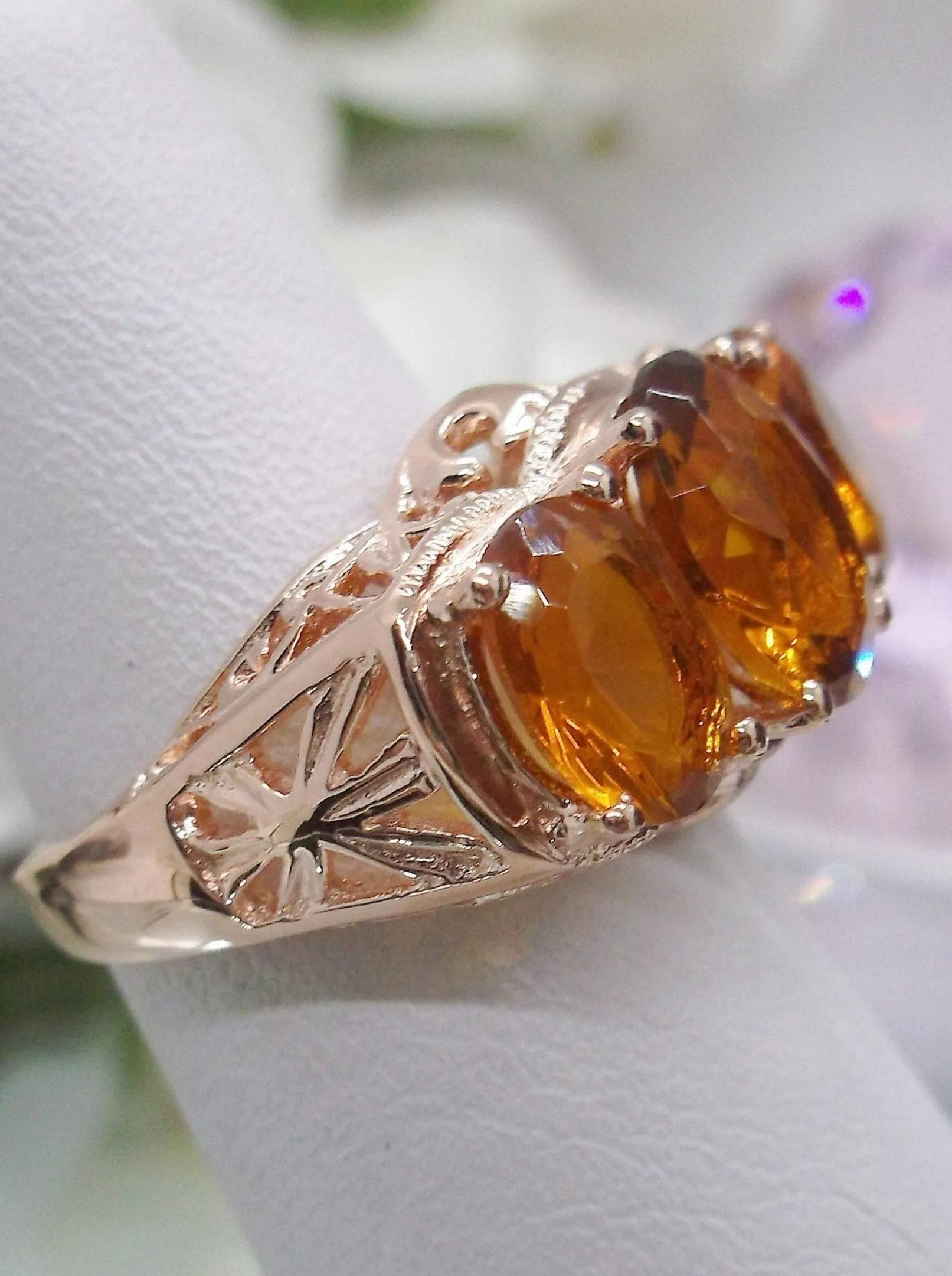 Citrine Ring, Rose Gold Art Deco Jewelry #D36