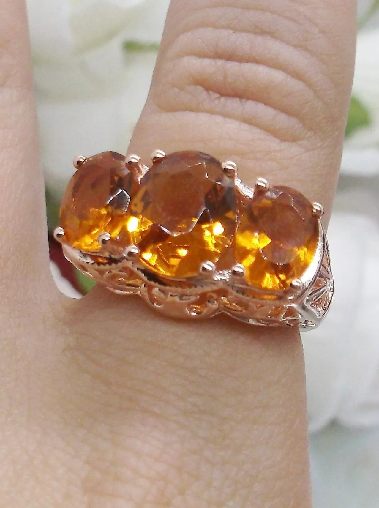 Citrine Ring, Rose Gold Art Deco Jewelry #D36