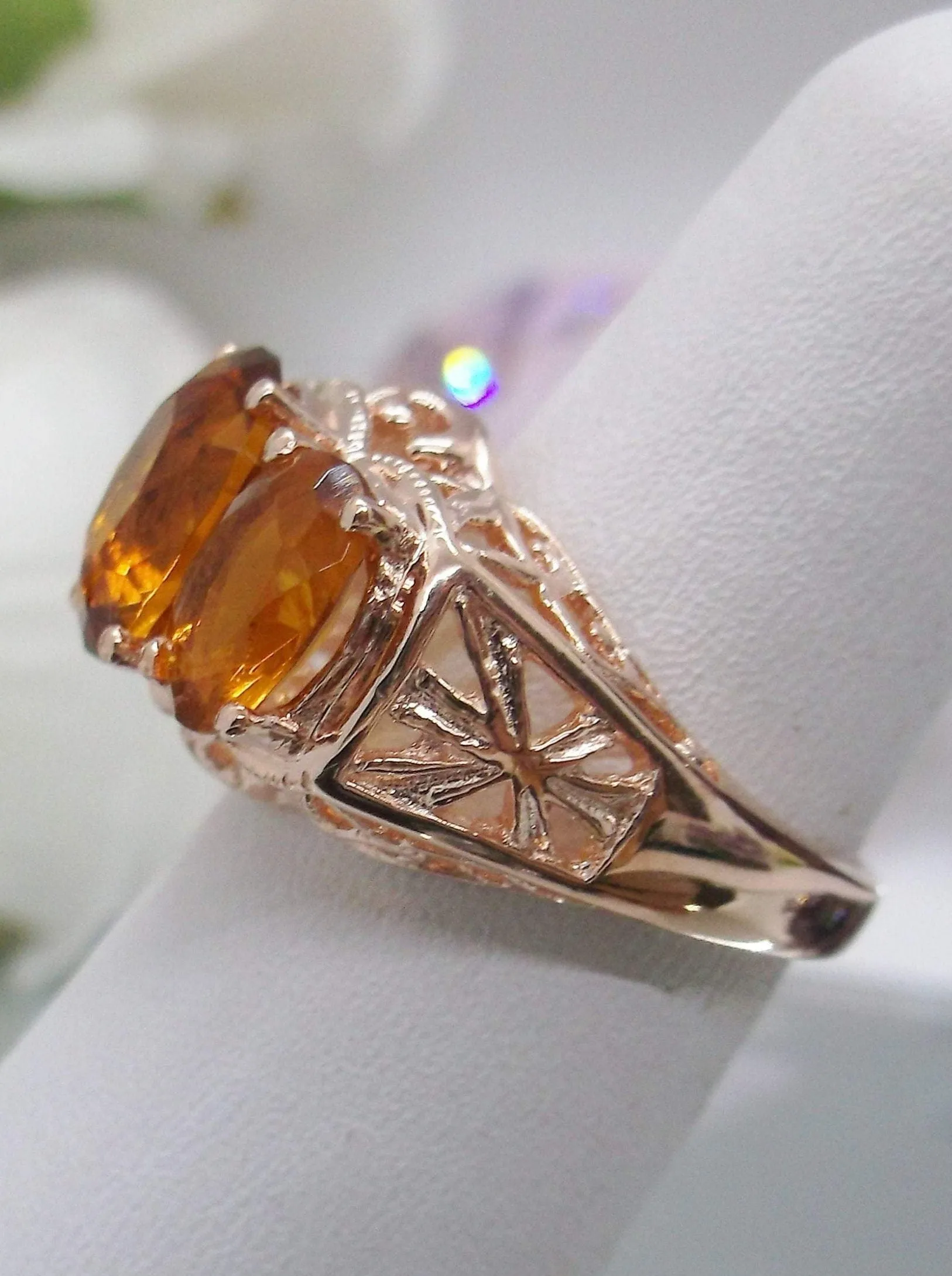 Citrine Ring, Rose Gold Art Deco Jewelry #D36