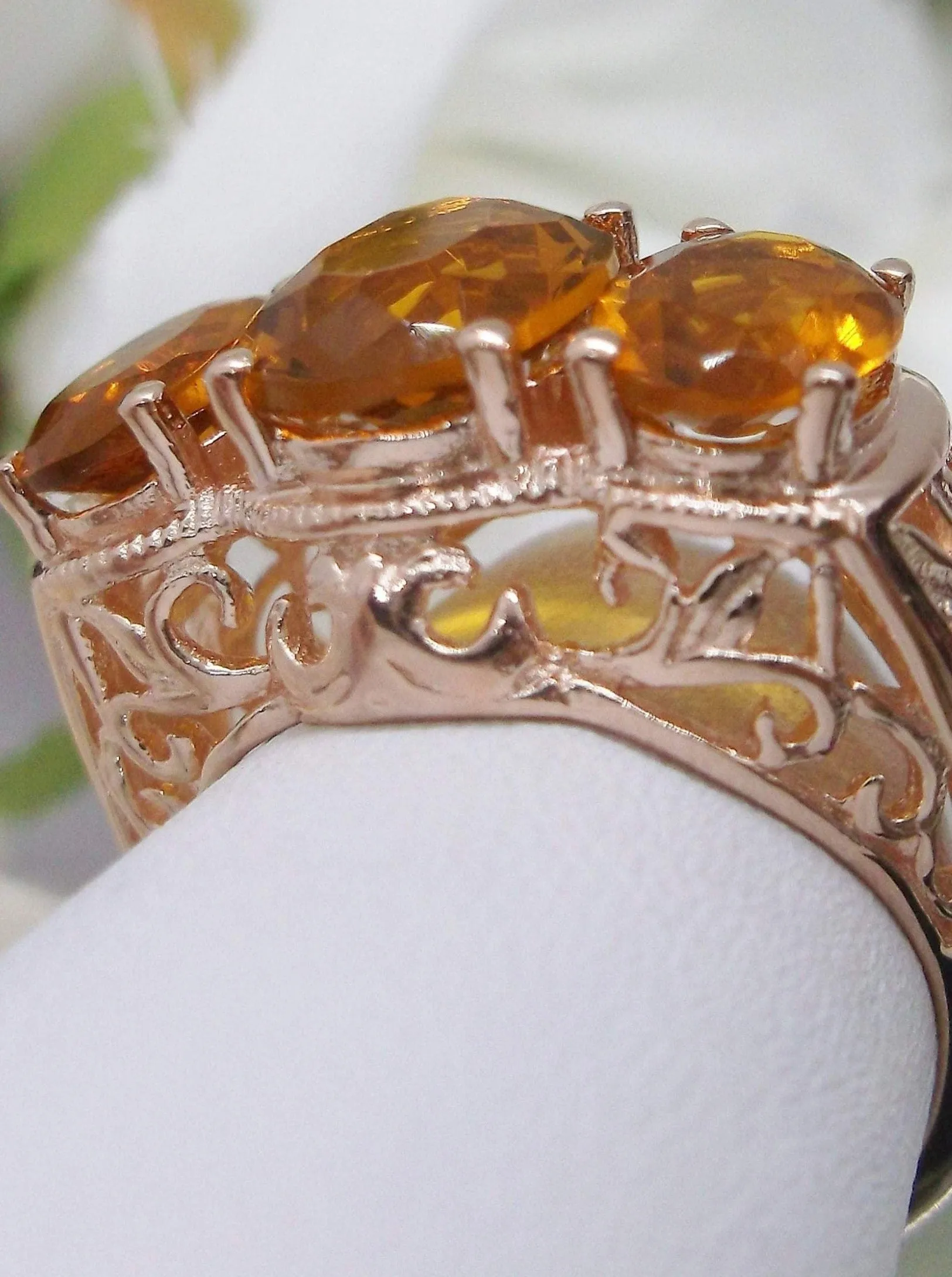 Citrine Ring, Rose Gold Art Deco Jewelry #D36