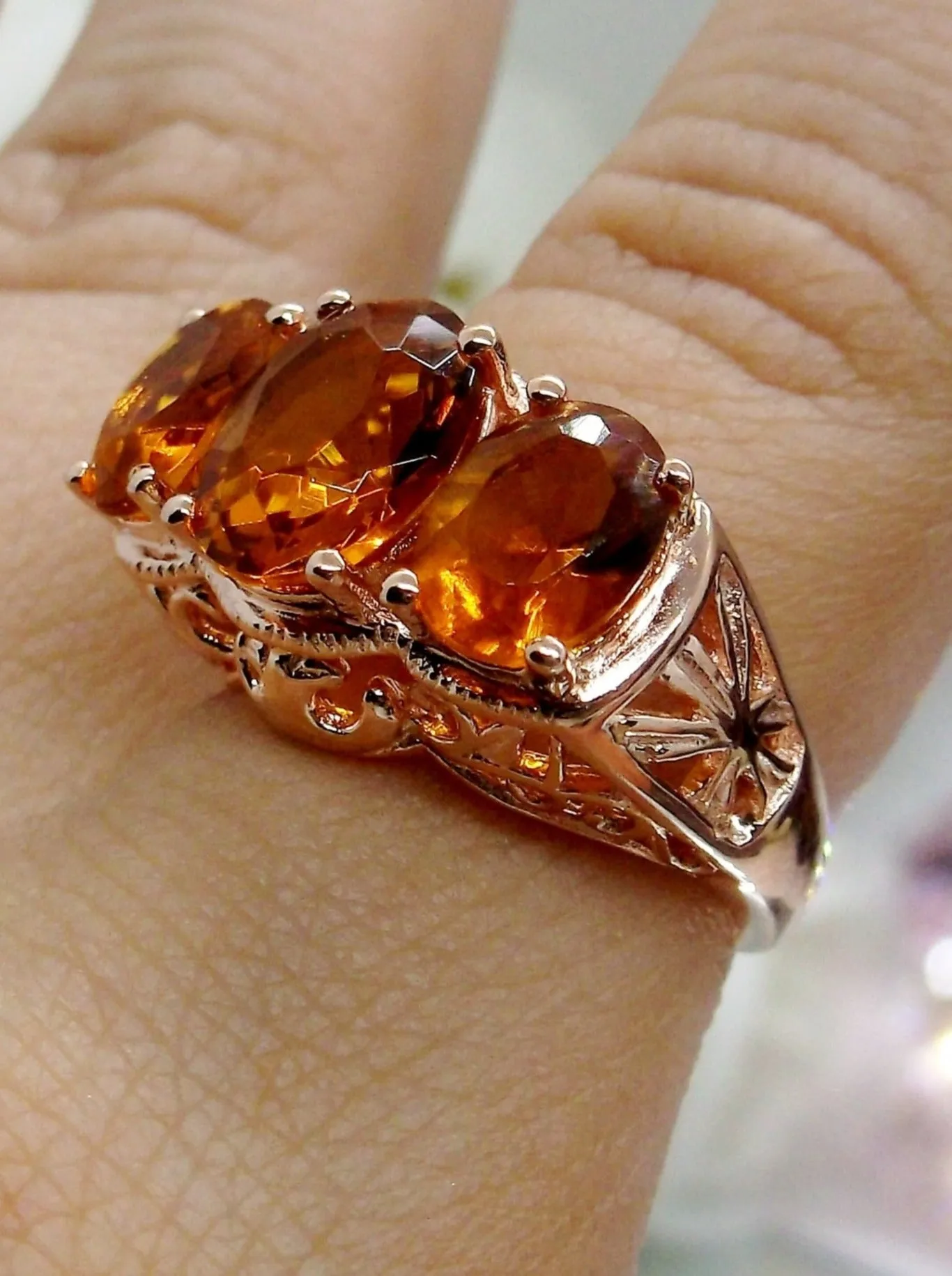 Citrine Ring, Rose Gold Art Deco Jewelry #D36