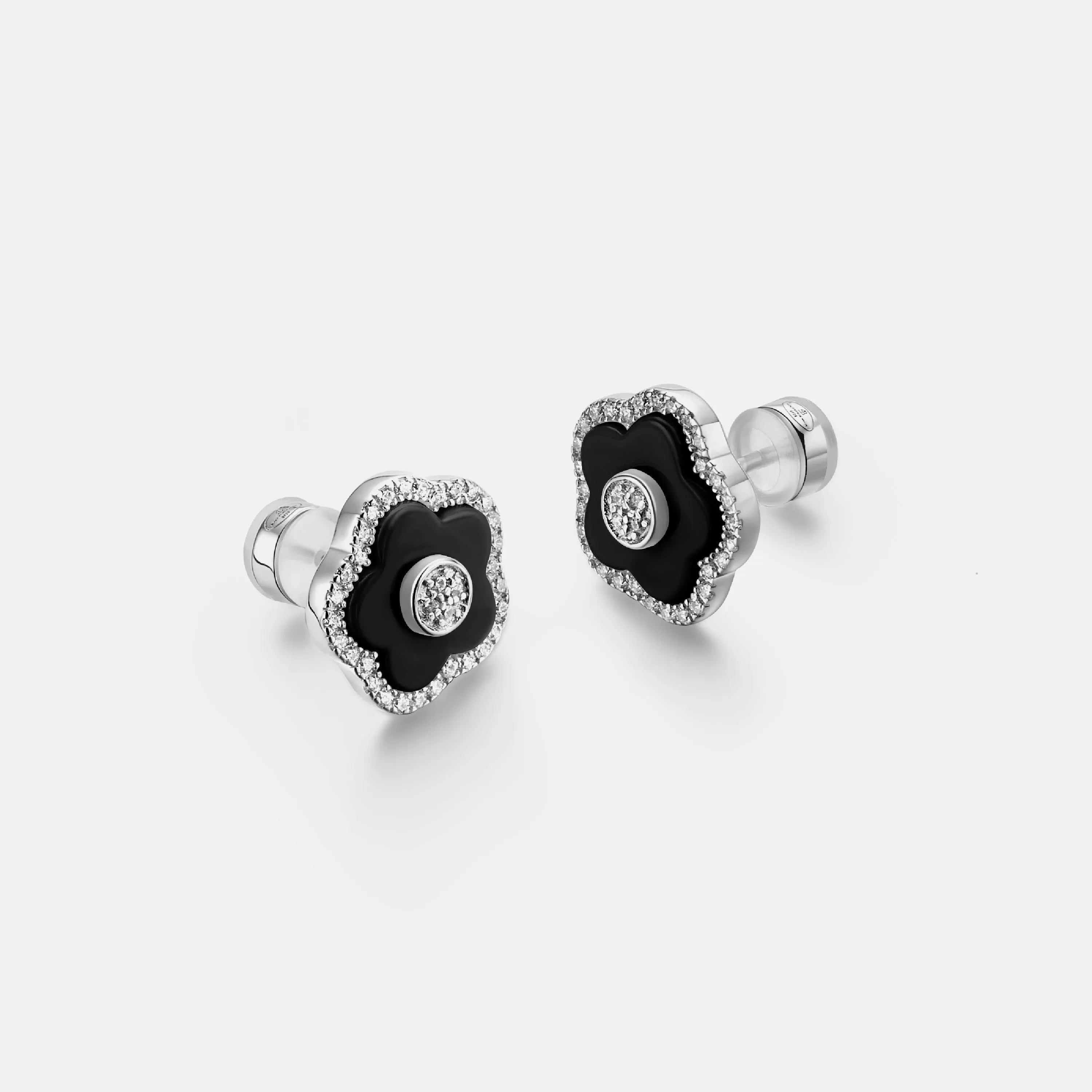 Classic Flower Stud Earrings Brass 18k Silver Plating & White Ceramic 13mm