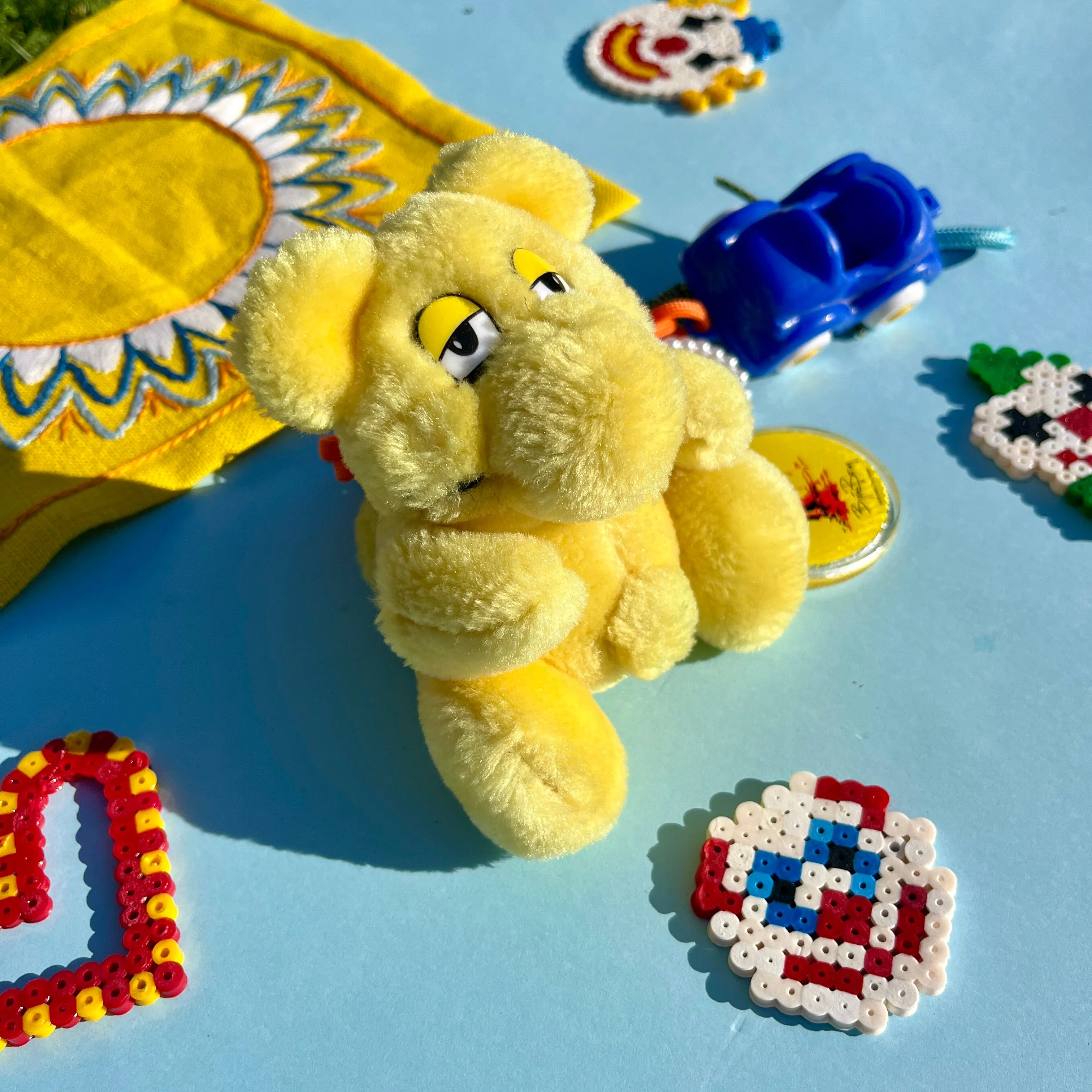 Clowncore yellow plushie bag charm