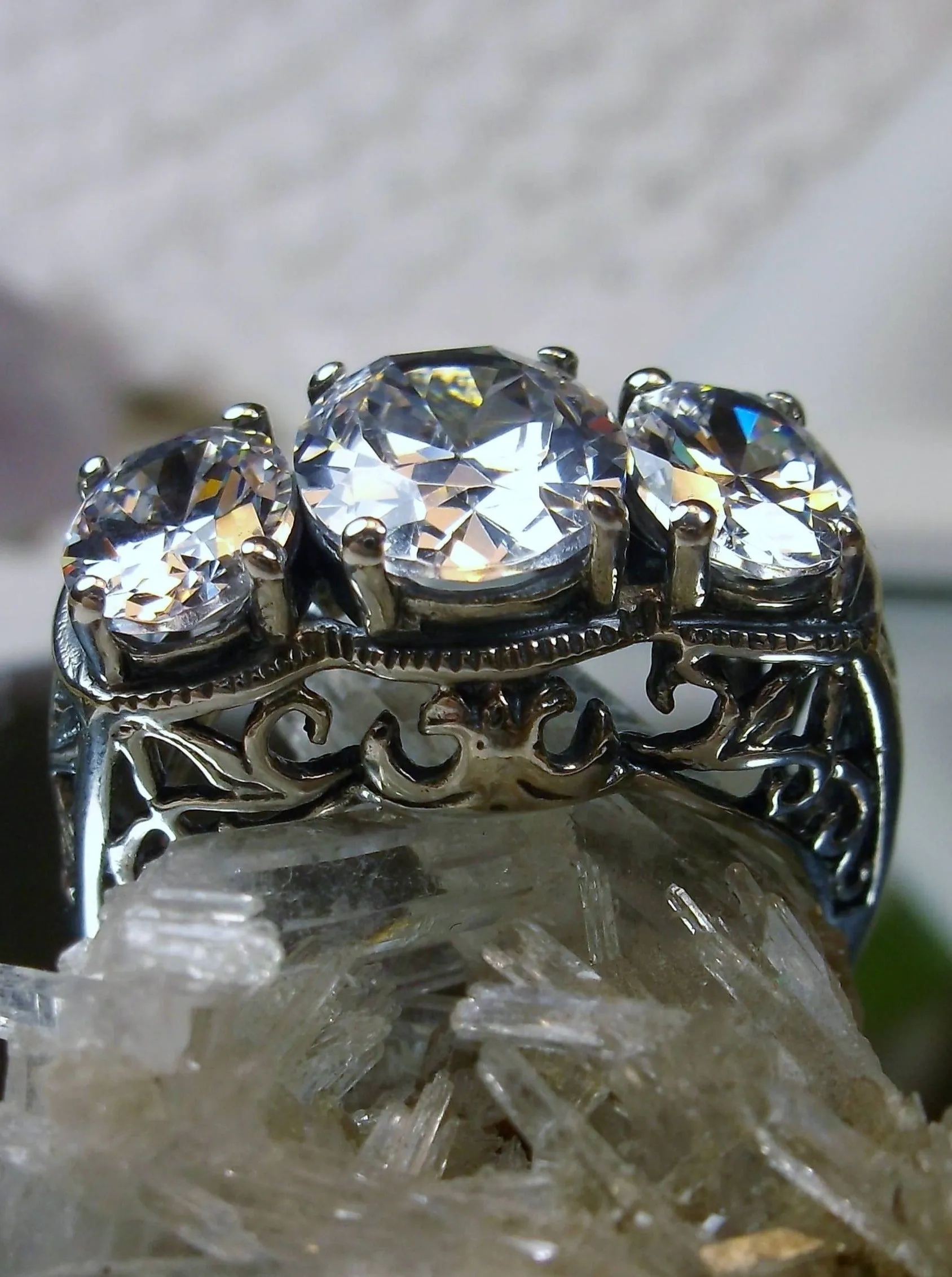 Cocktail Ring, White CZ Gem, Art Deco Jewelry #D36