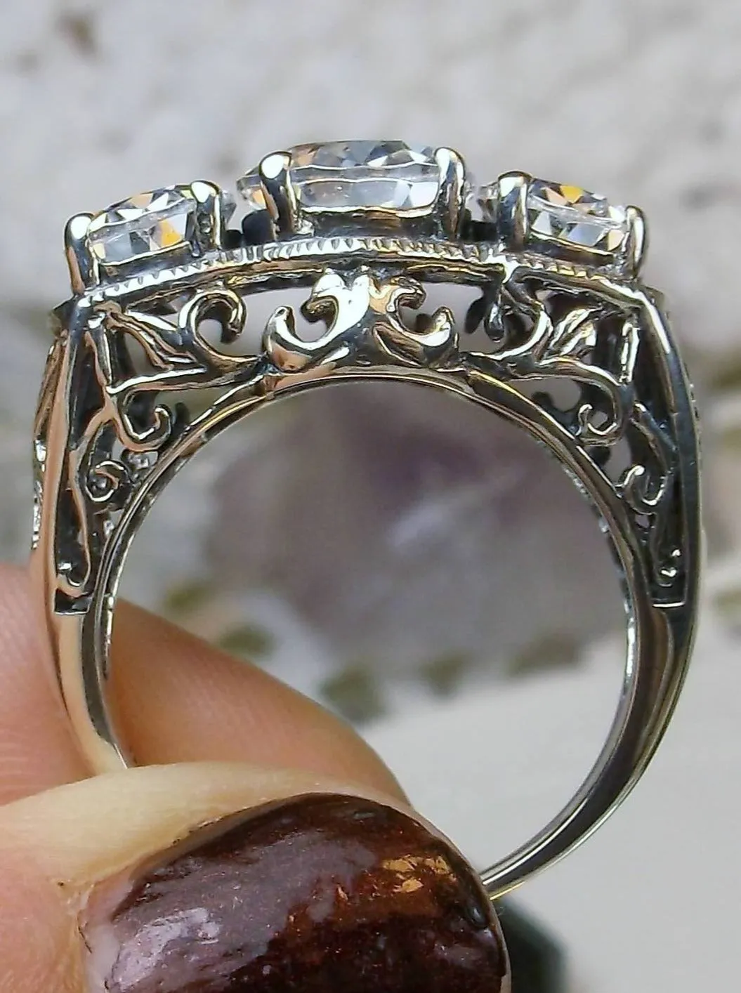 Cocktail Ring, White CZ Gem, Art Deco Jewelry #D36