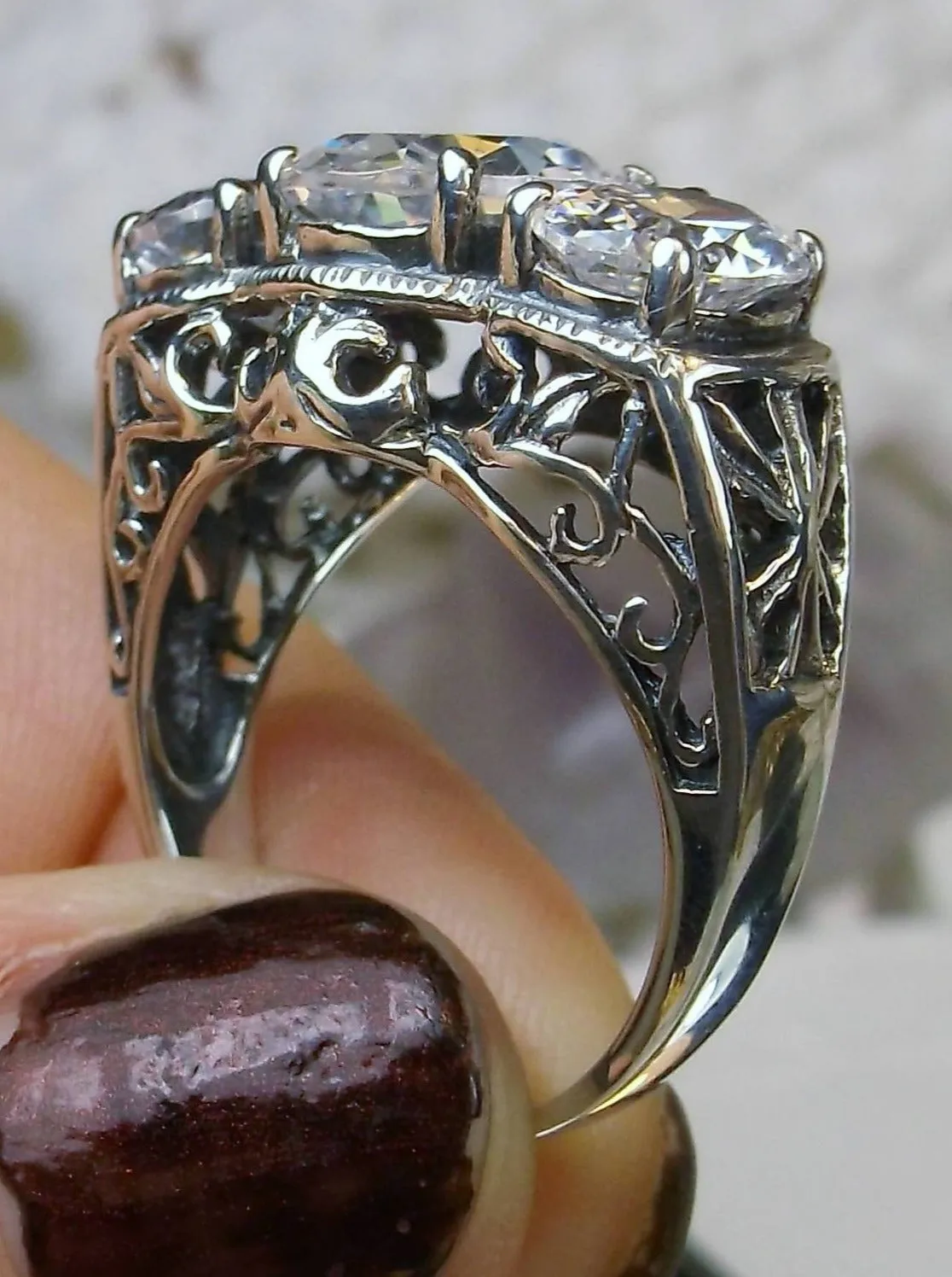 Cocktail Ring, White CZ Gem, Art Deco Jewelry #D36