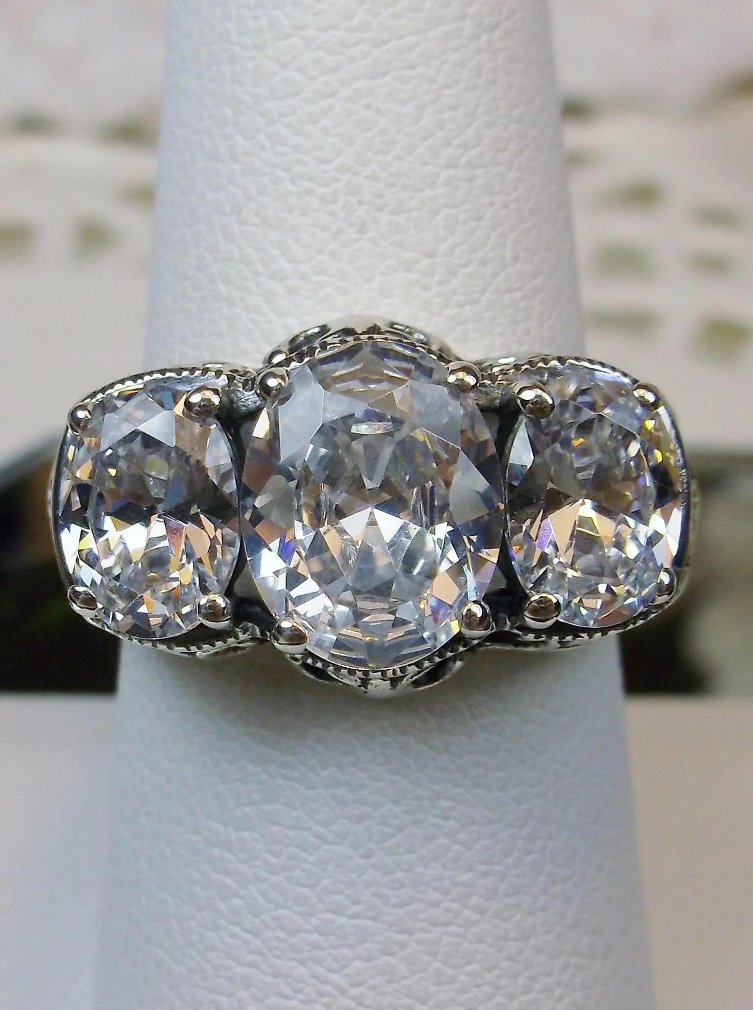 Cocktail Ring, White CZ Gem, Art Deco Jewelry #D36