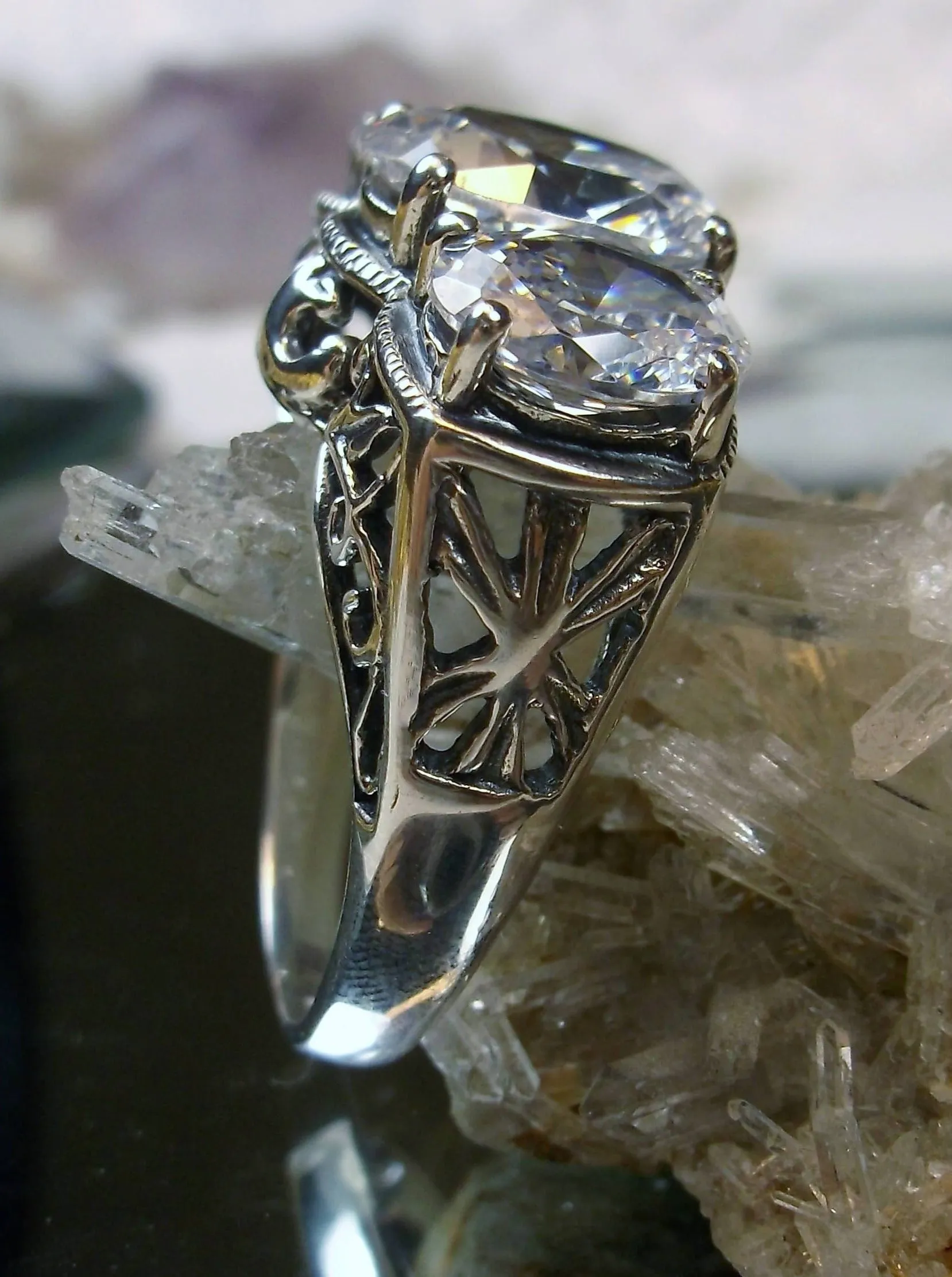 Cocktail Ring, White CZ Gem, Art Deco Jewelry #D36