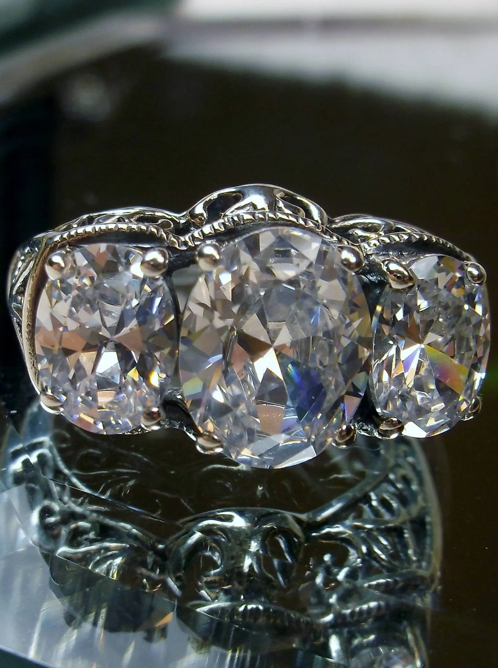 Cocktail Ring, White CZ Gem, Art Deco Jewelry #D36