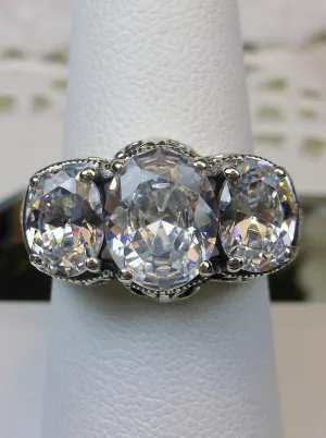 Cocktail Ring, White CZ Gem, Art Deco Jewelry #D36