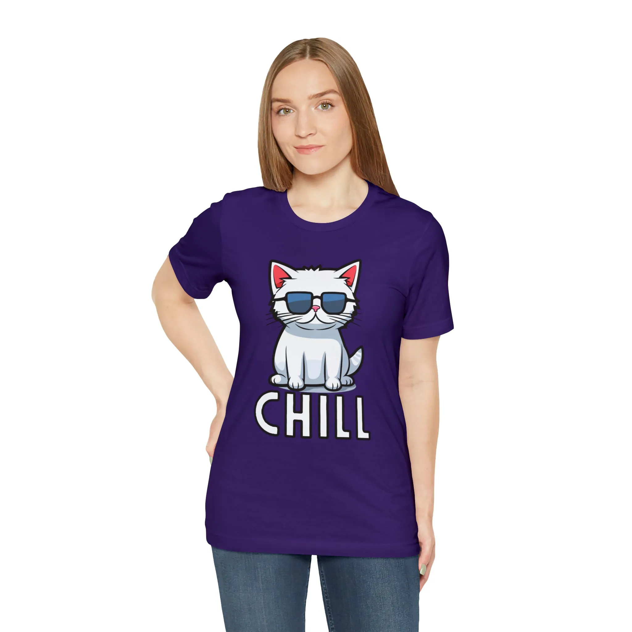 Cool Cat T-Shirt | White Kitten with Sunglasses Tee |  Bella Canvas 3001 Unisex |  Love my Cat Short Sleeve Tshirt