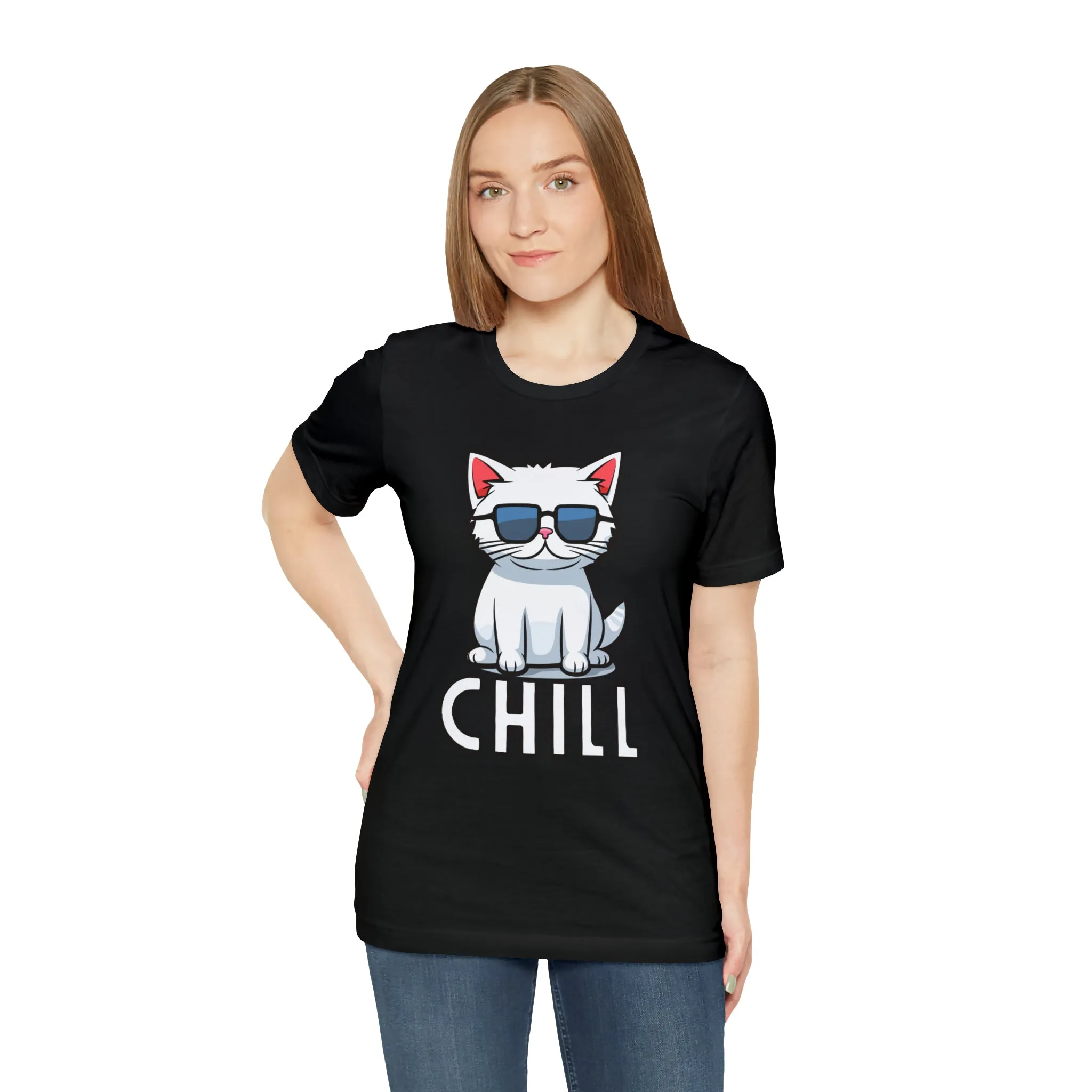 Cool Cat T-Shirt | White Kitten with Sunglasses Tee |  Bella Canvas 3001 Unisex |  Love my Cat Short Sleeve Tshirt