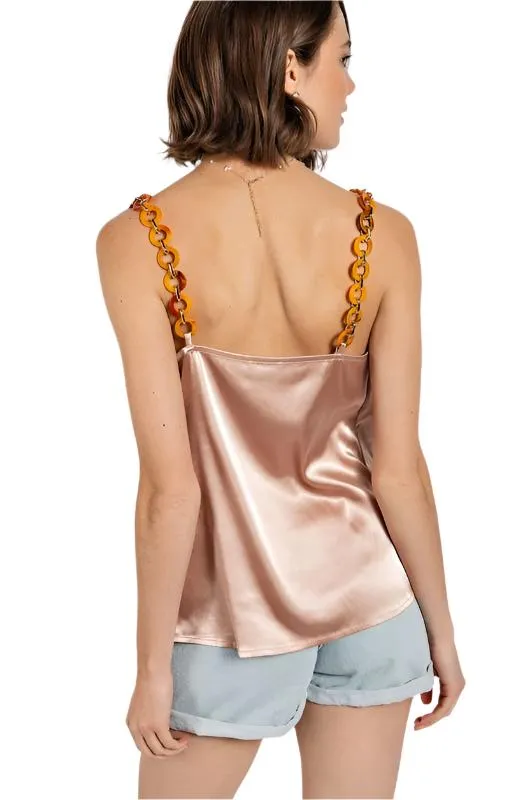 Cowl Neck Satin Camisole Top Taupe