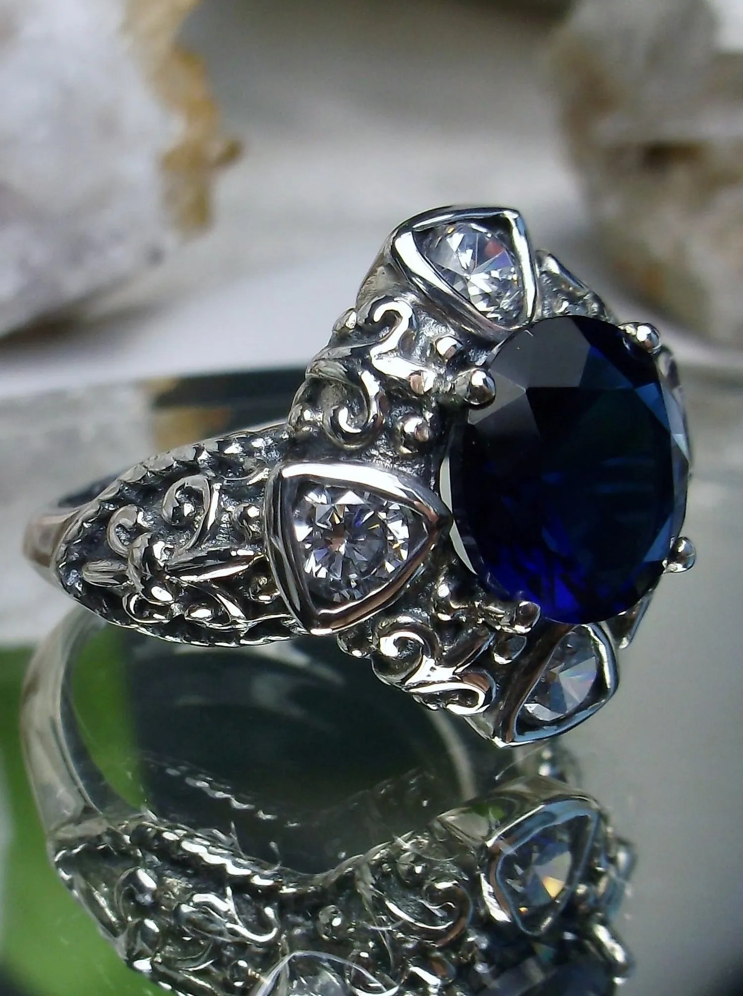 D138, 5-Gem Art Deco Ring, Vintage Revival Jewelry #D138