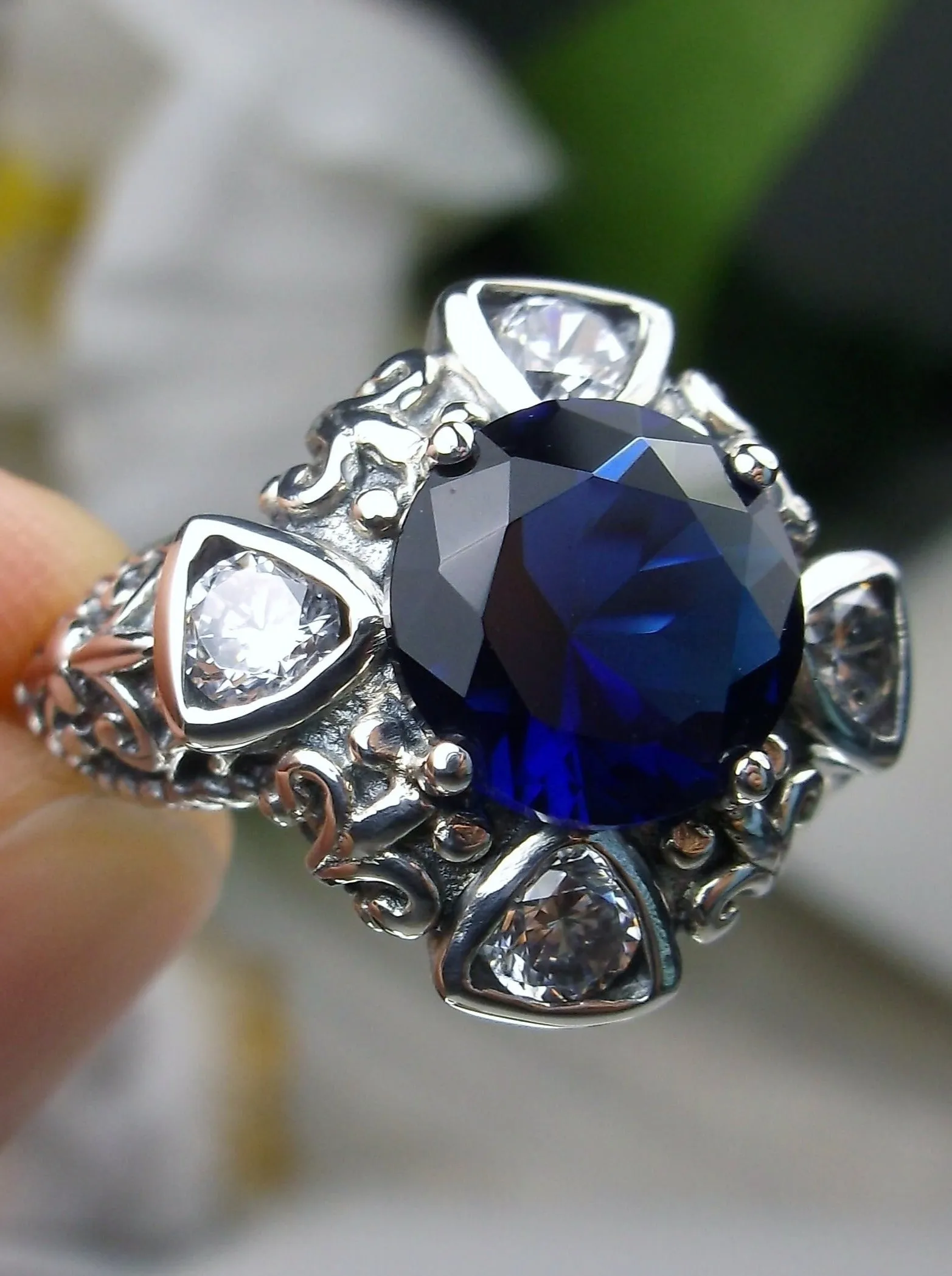 D138, 5-Gem Art Deco Ring, Vintage Revival Jewelry #D138