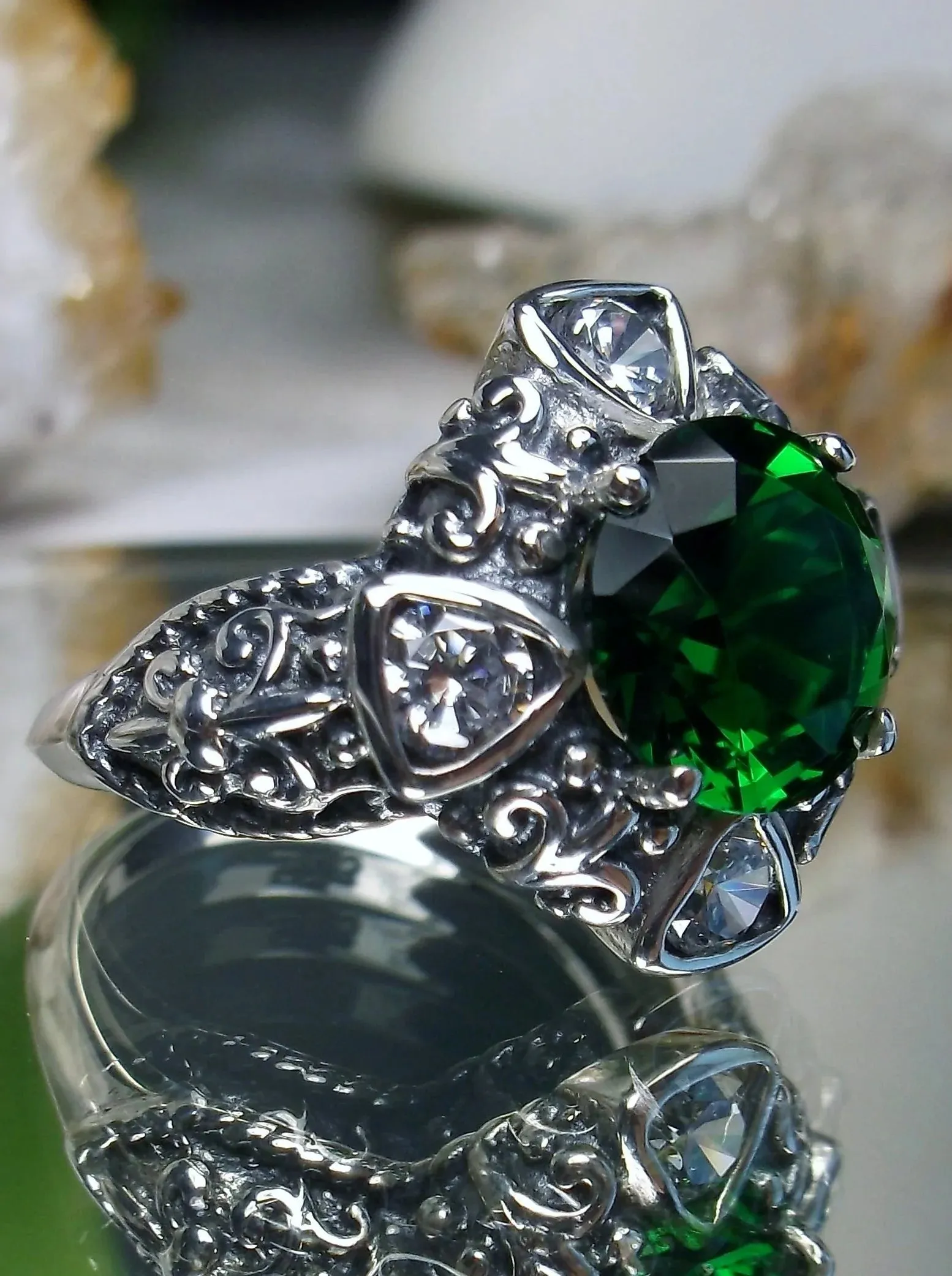 D138, 5-Gem Art Deco Ring, Vintage Revival Jewelry #D138