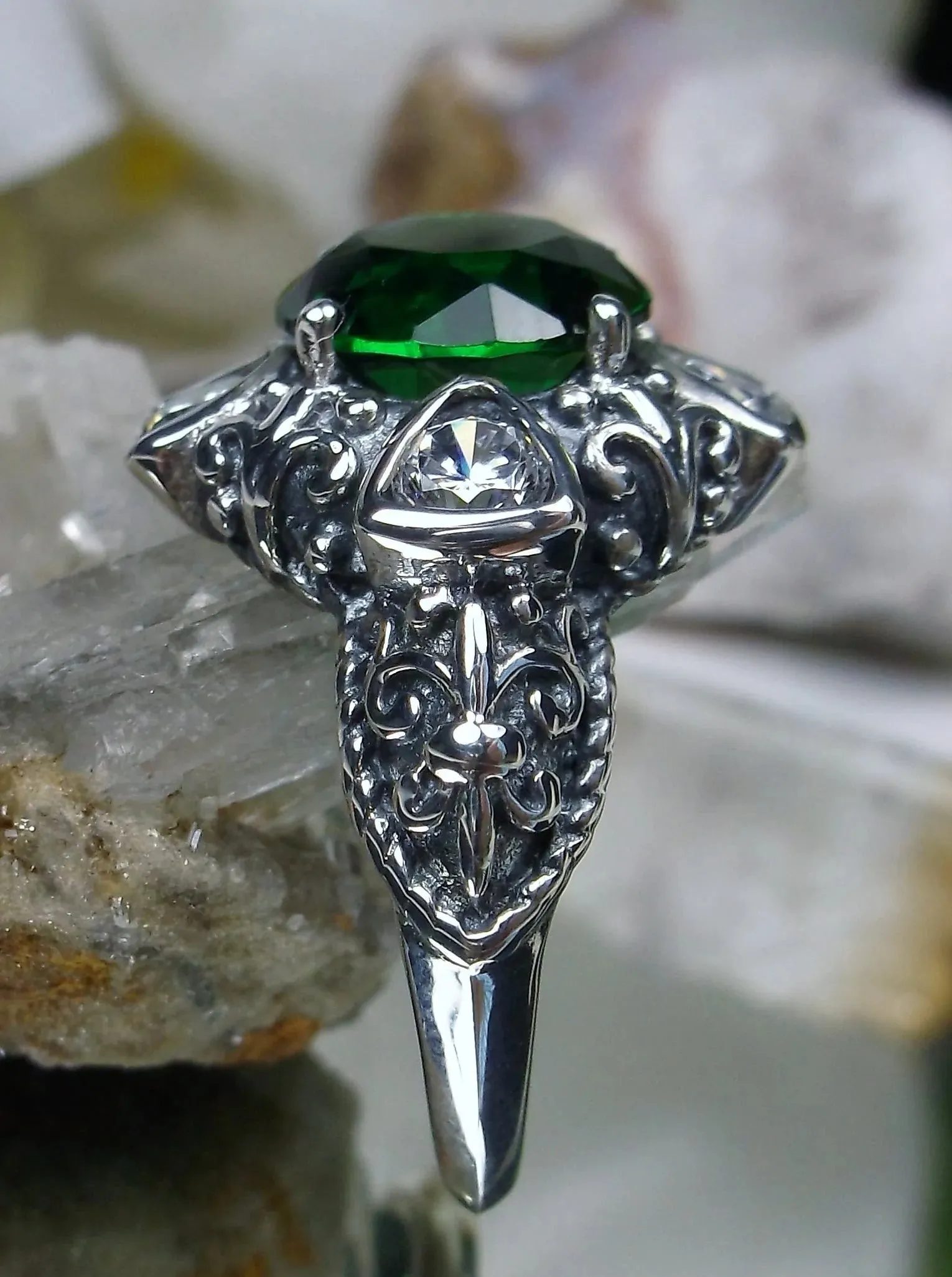 D138, 5-Gem Art Deco Ring, Vintage Revival Jewelry #D138