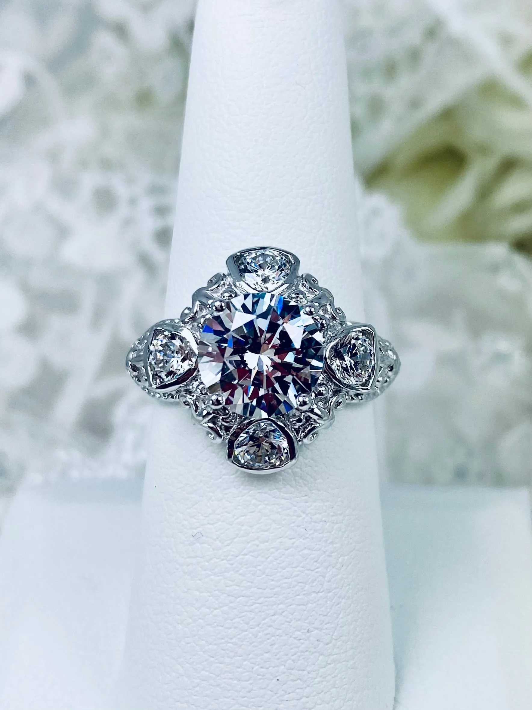 D138, 5-Gem Art Deco Ring, Vintage Revival Jewelry #D138