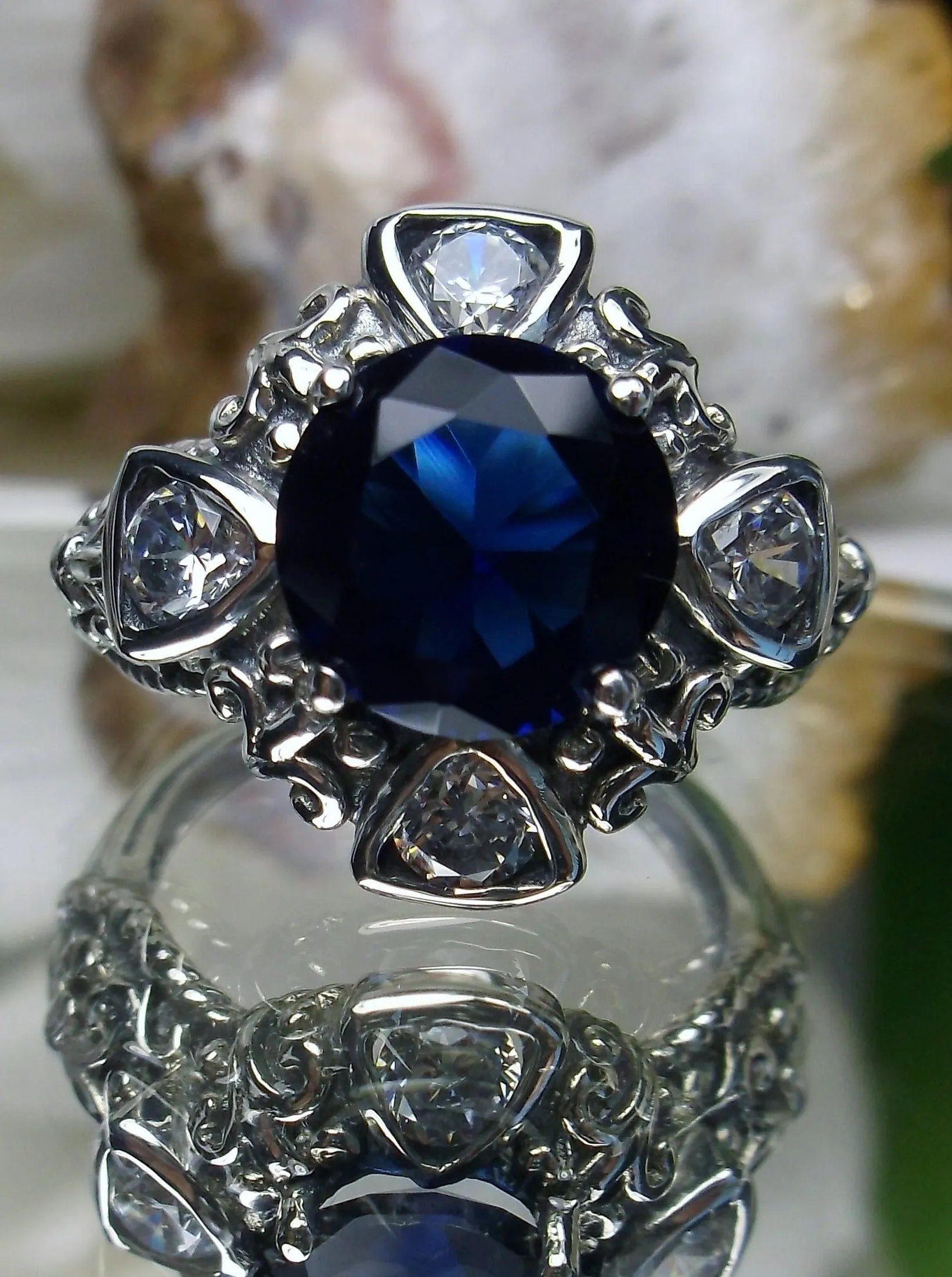 D138, 5-Gem Art Deco Ring, Vintage Revival Jewelry #D138