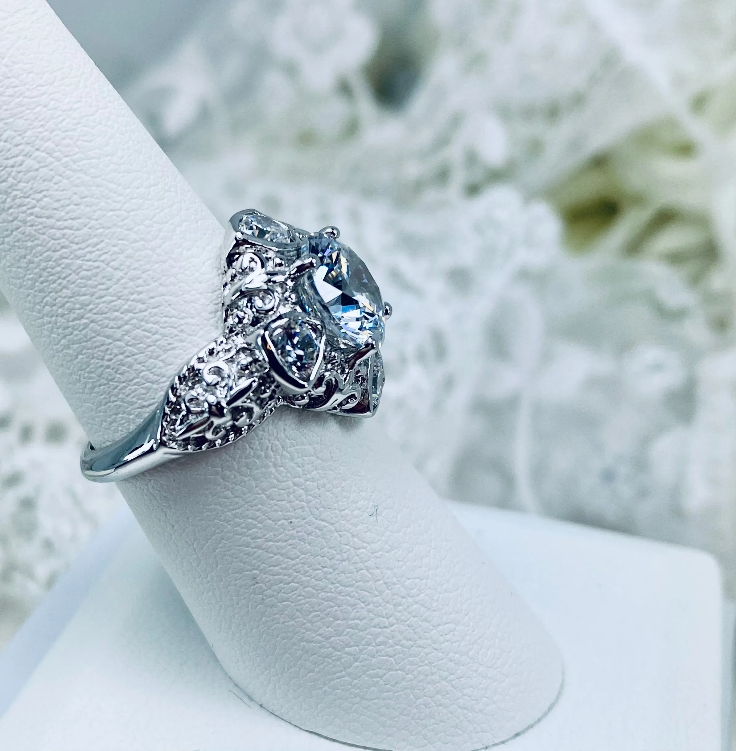 D138, 5-Gem Art Deco Ring, Vintage Revival Jewelry #D138