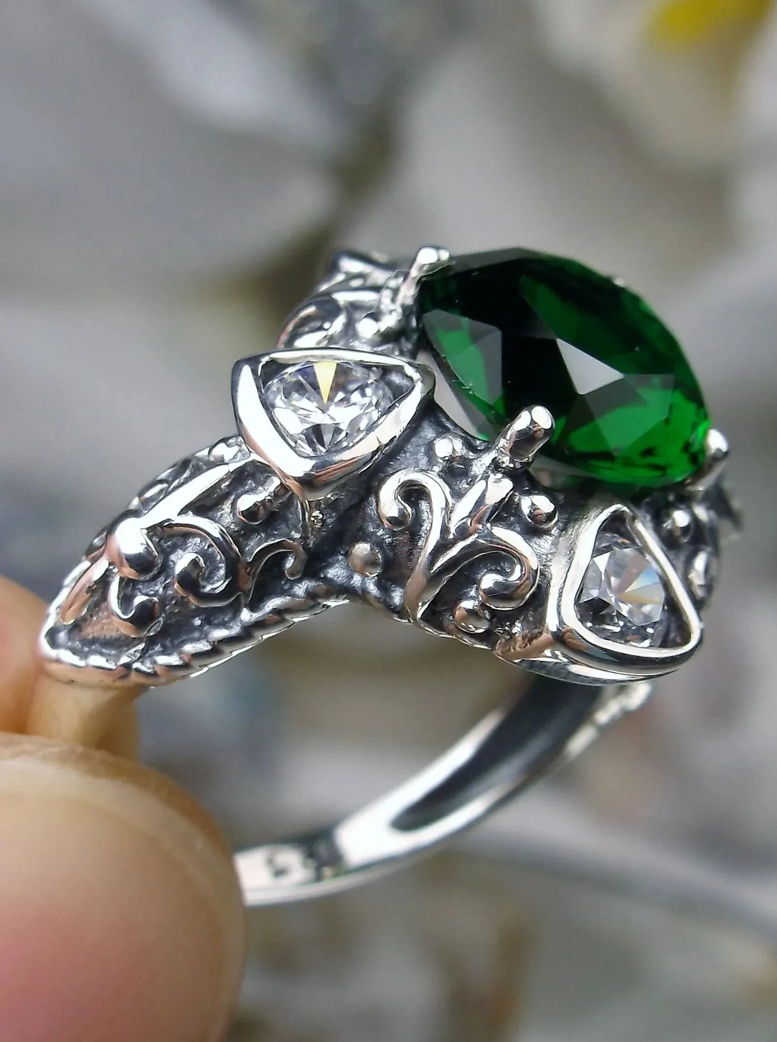 D138, 5-Gem Art Deco Ring, Vintage Revival Jewelry #D138