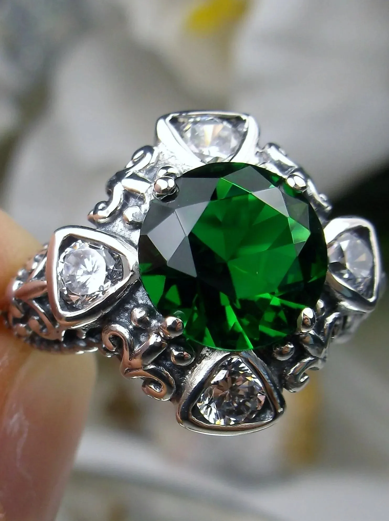 D138, 5-Gem Art Deco Ring, Vintage Revival Jewelry #D138