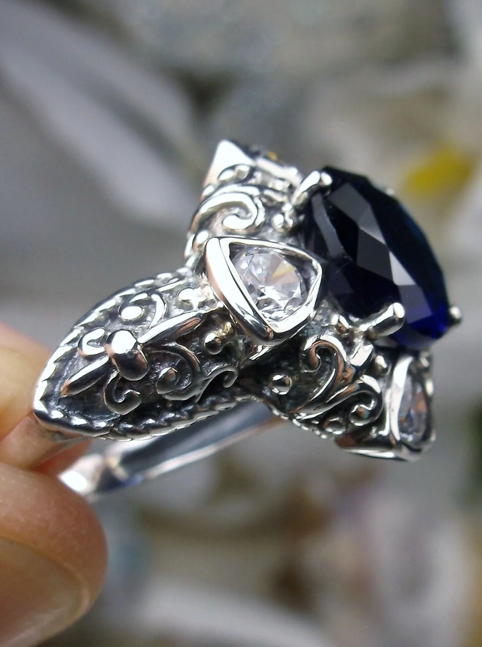 D138, 5-Gem Art Deco Ring, Vintage Revival Jewelry #D138