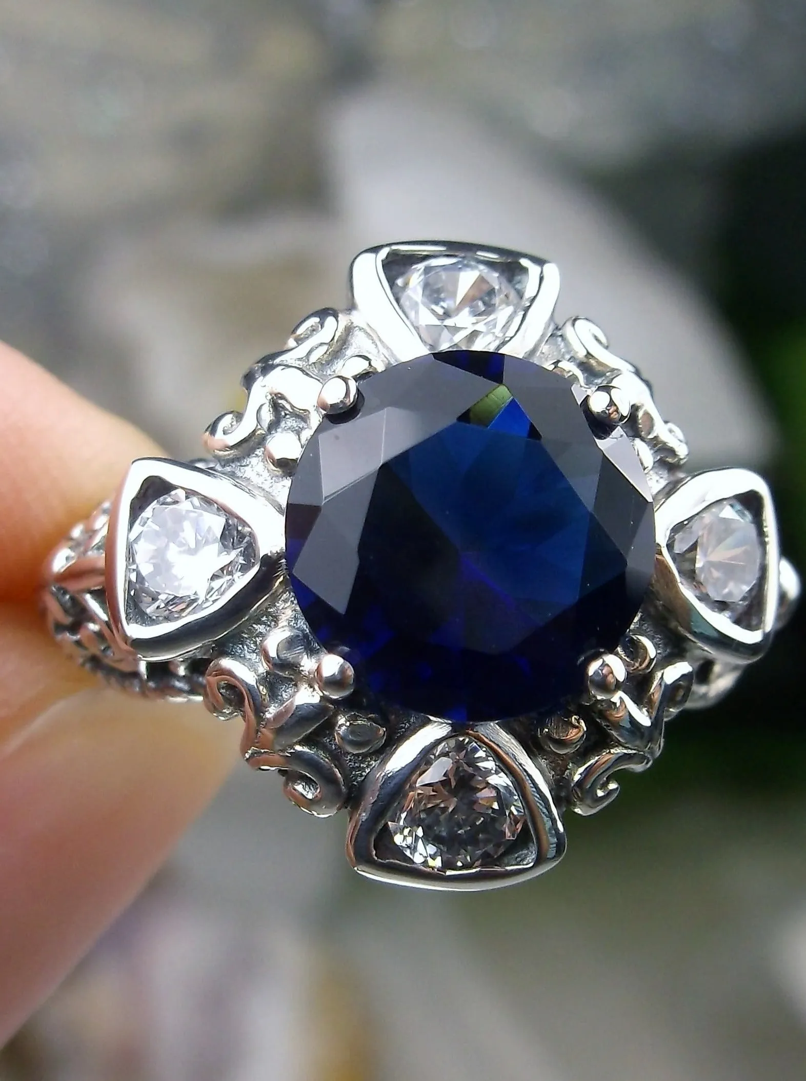 D138, 5-Gem Art Deco Ring, Vintage Revival Jewelry #D138