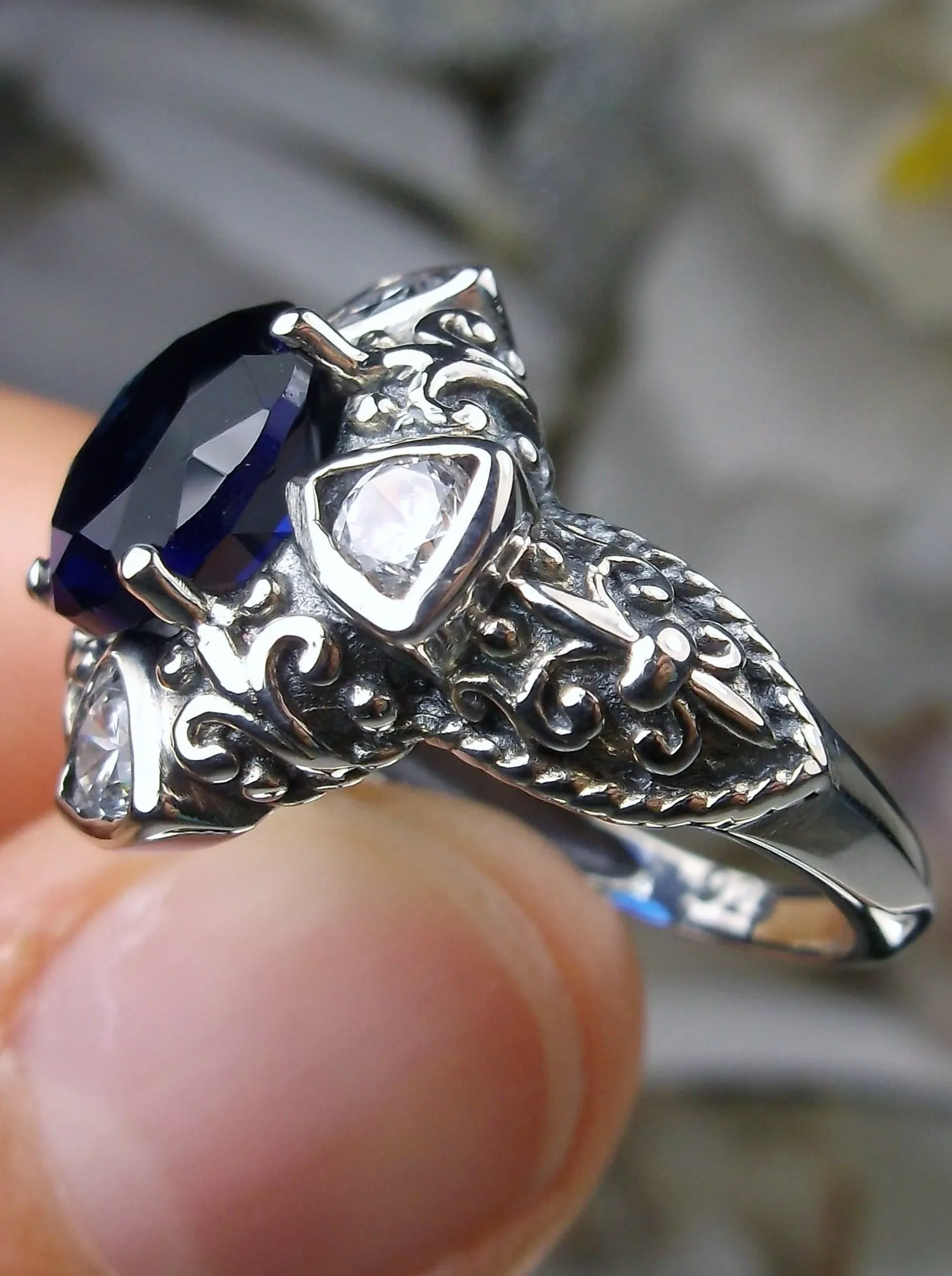 D138, 5-Gem Art Deco Ring, Vintage Revival Jewelry #D138