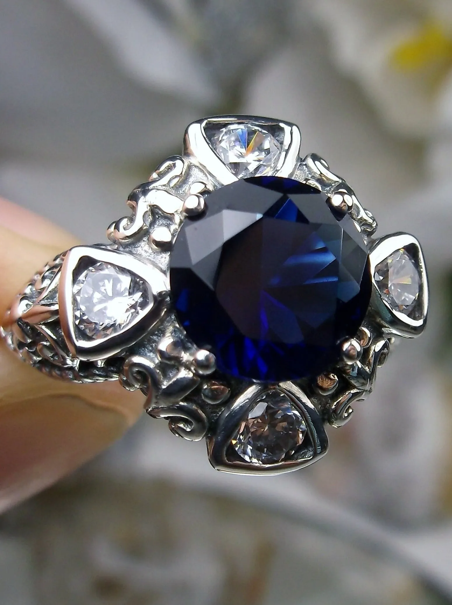 D138, 5-Gem Art Deco Ring, Vintage Revival Jewelry #D138