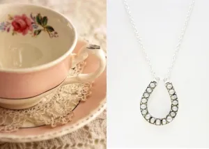 Dainty, pearl encrusted horse-shoe pendant necklace