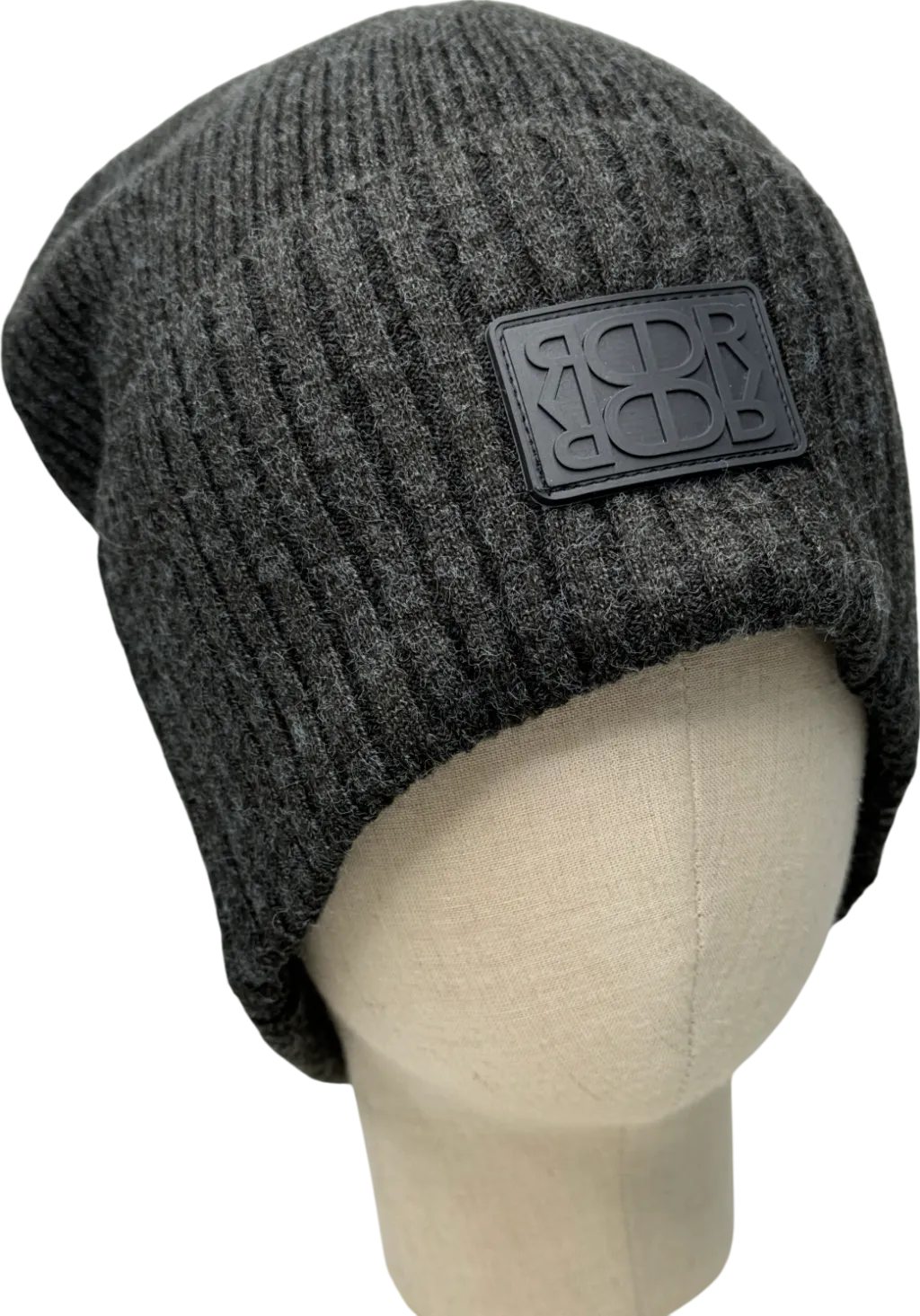De Rococo Grey Ribbed Logo Beanie Hat One Size