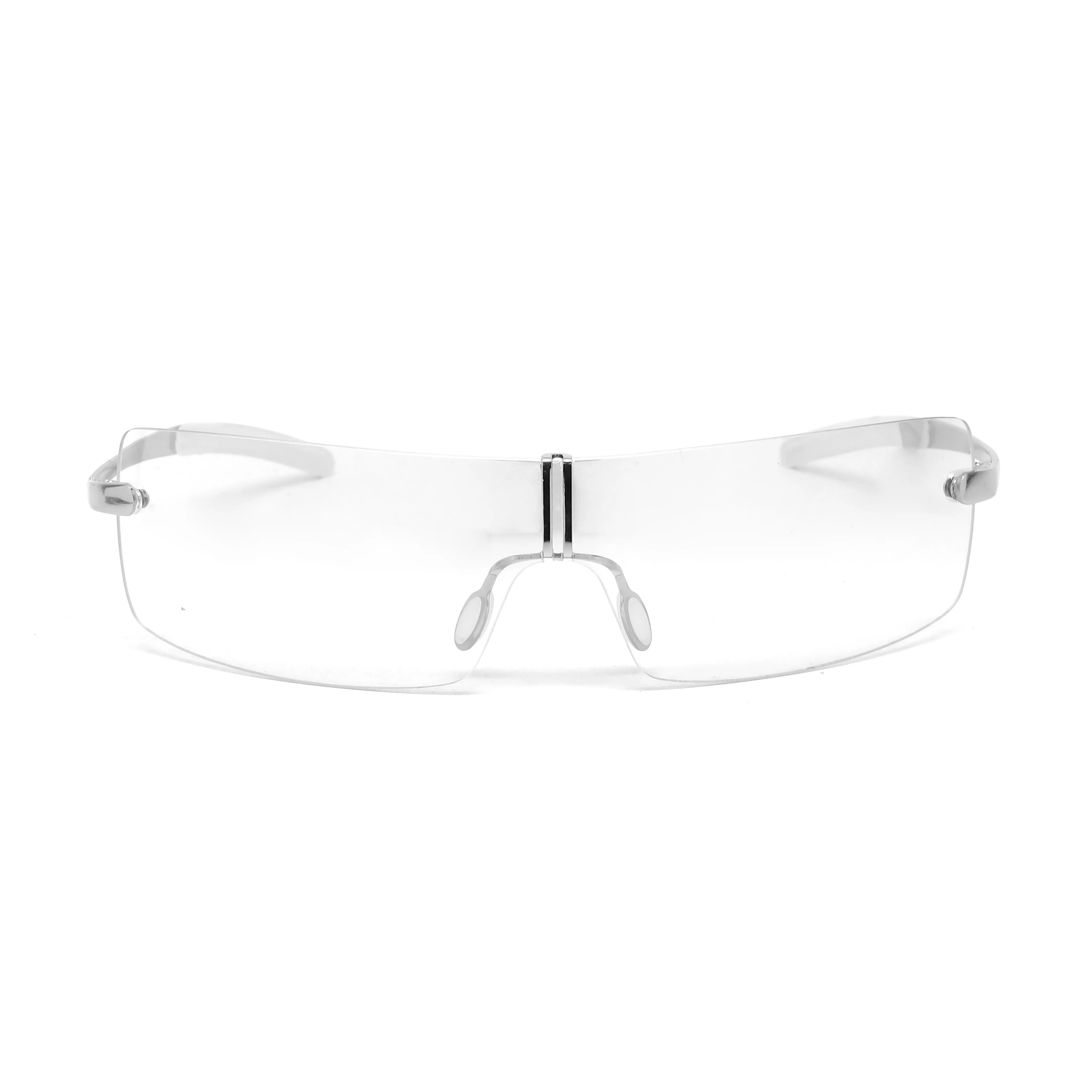 Deluxe Late 90s Vintage Frameless Wraparound Visor Sunglasses - Transparent
