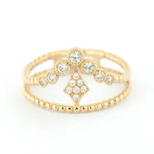 Diamond Bezel V Kite Double Beaded Band
