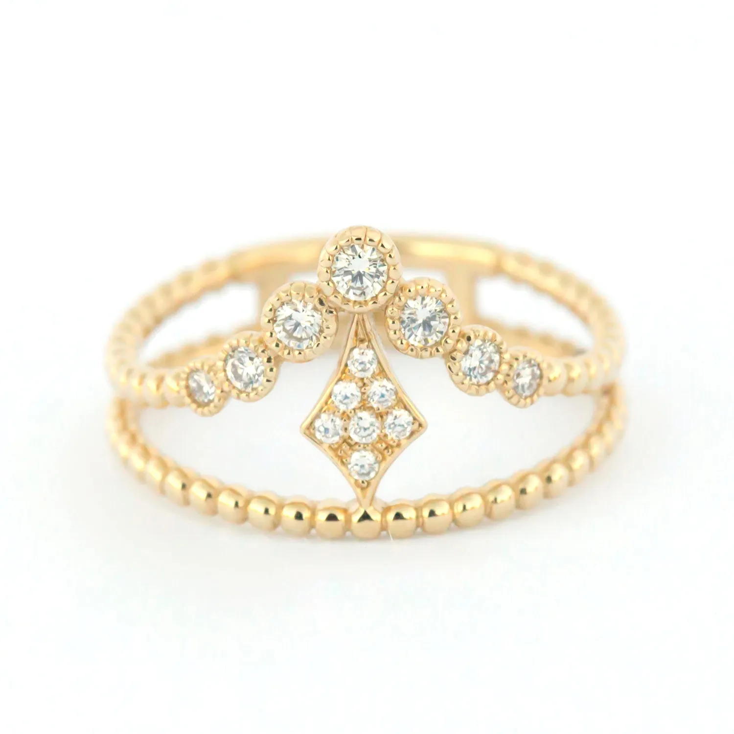 Diamond Bezel V Kite Double Beaded Band