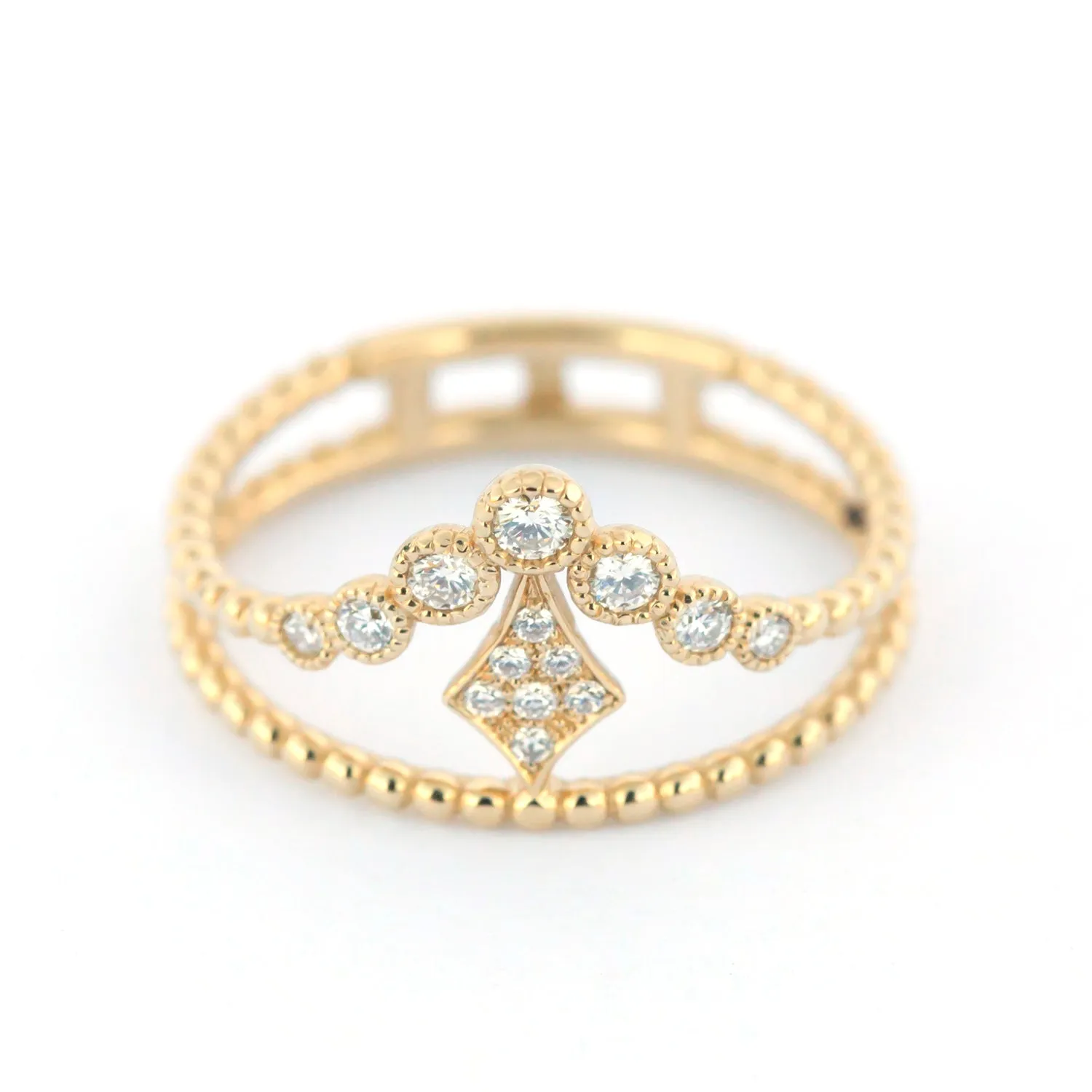 Diamond Bezel V Kite Double Beaded Band