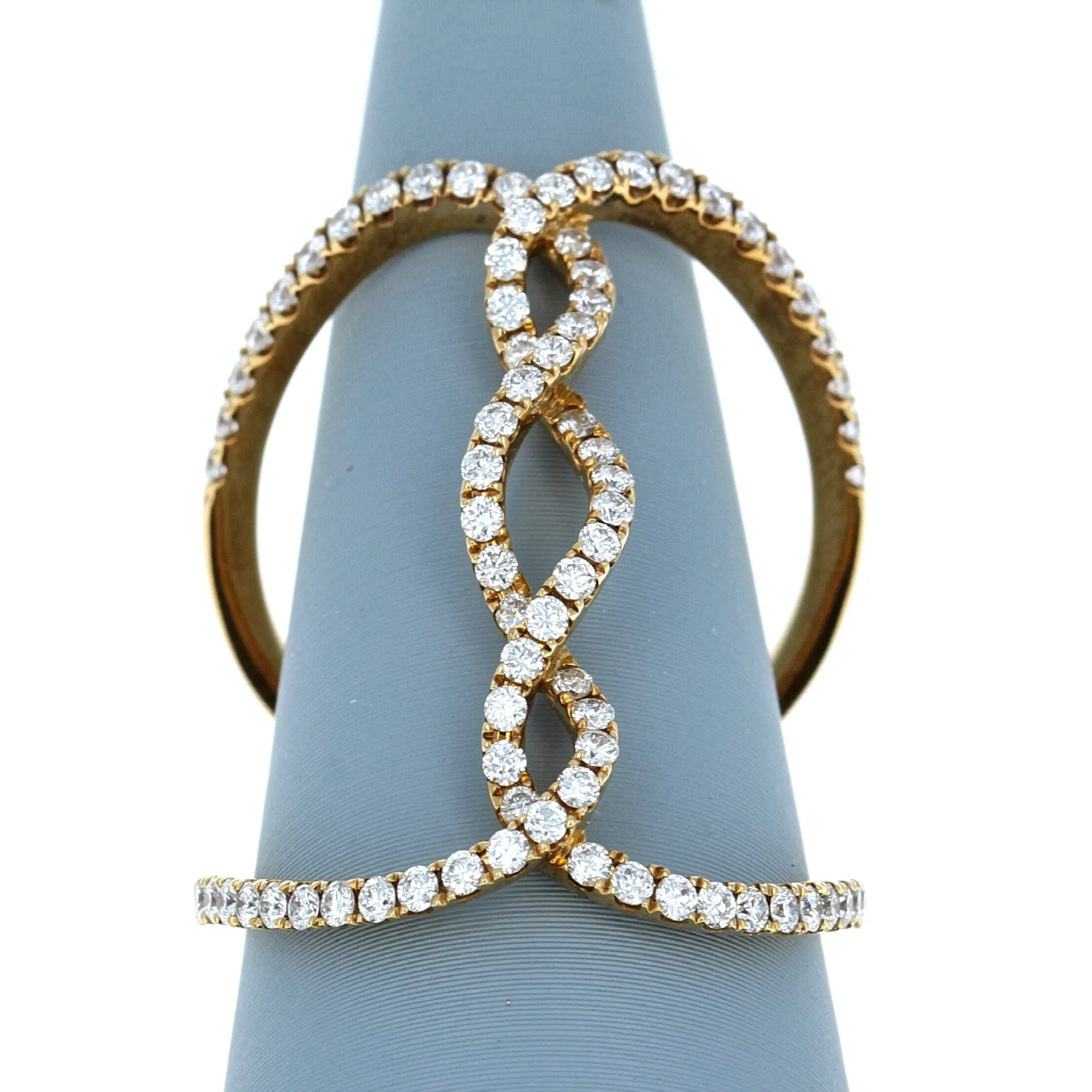 Diamond Vertical Twist Ring in 18K Yellow Gold