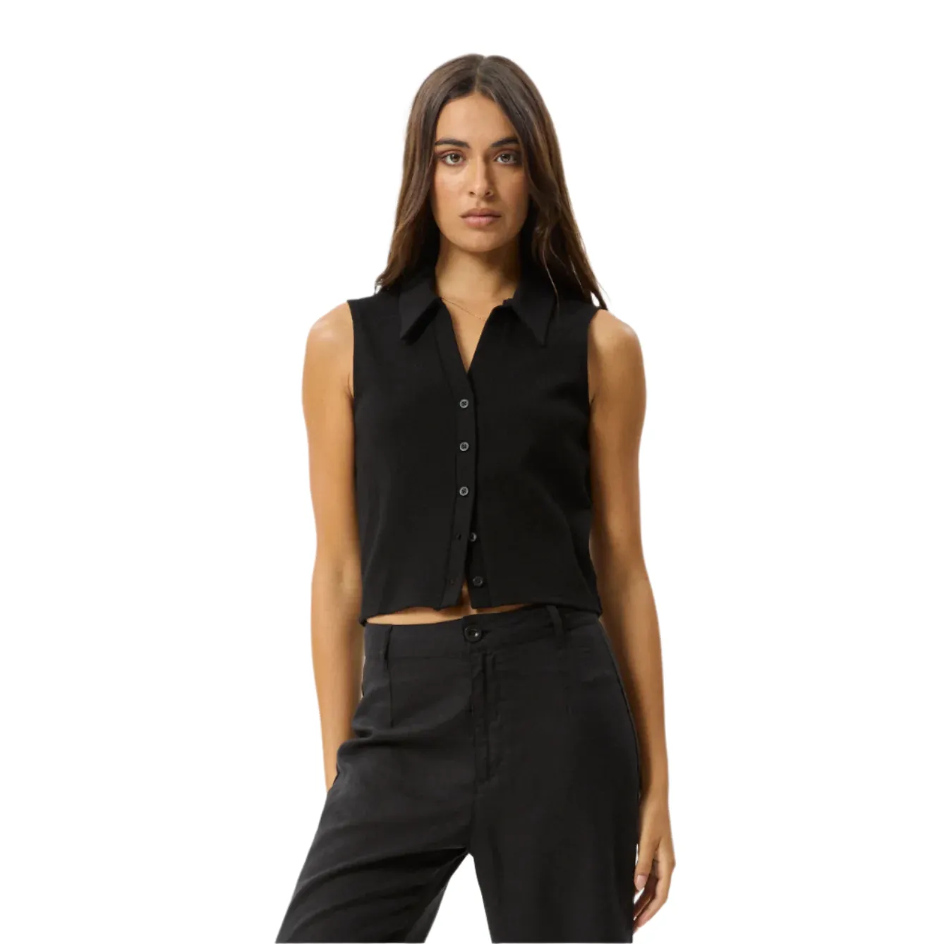 Eliza Hemp Rib Sleeveless Shirt - Black