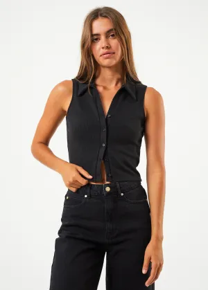 Eliza - Hemp Ribbed Sleeveless Shirt - Black