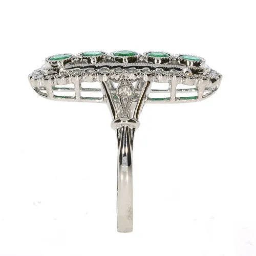 Emerald and Diamond 18K White Gold Art Deco Inspired Ring