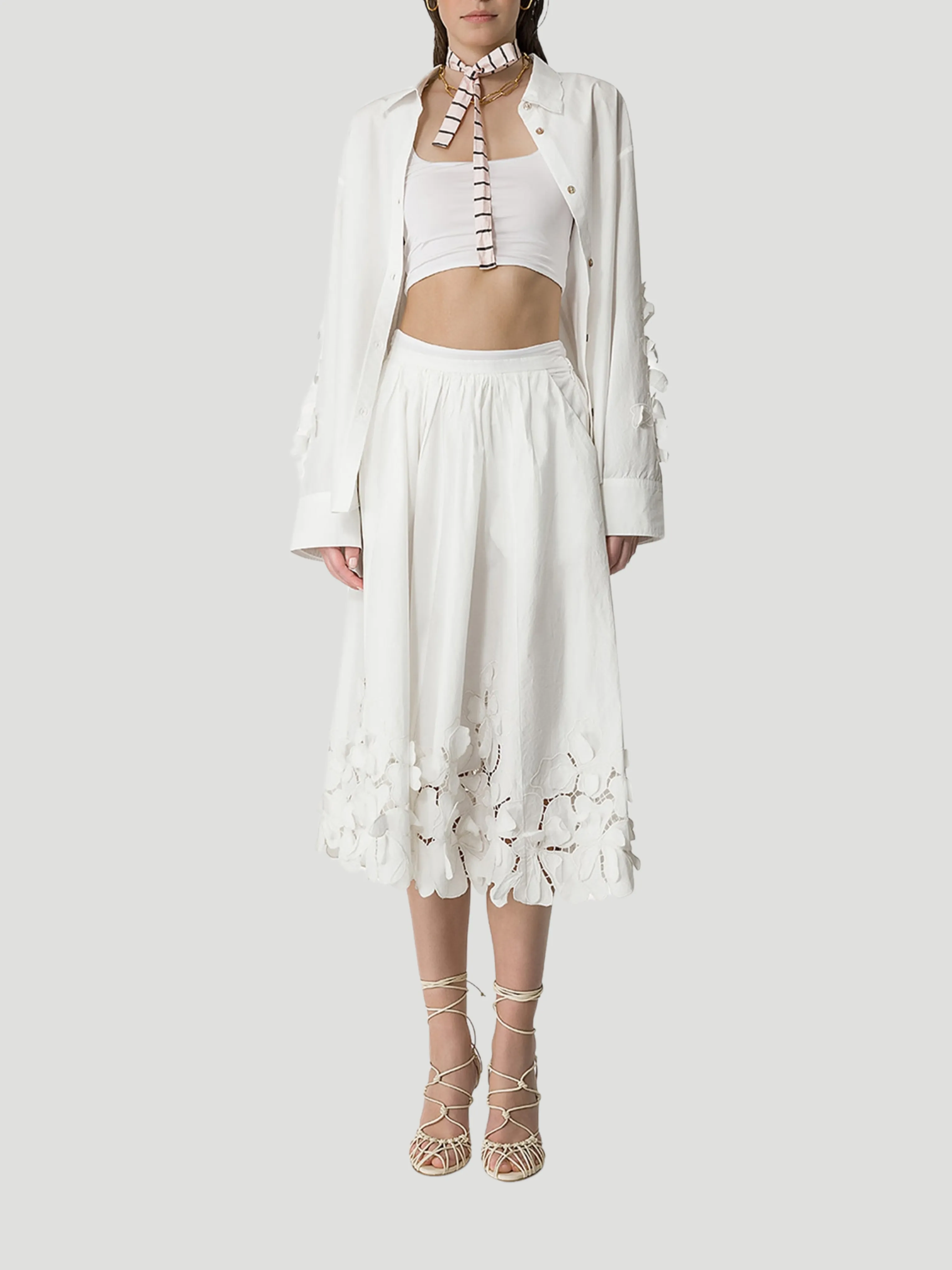 En Fleur Cotton Embroidered Shirt in White